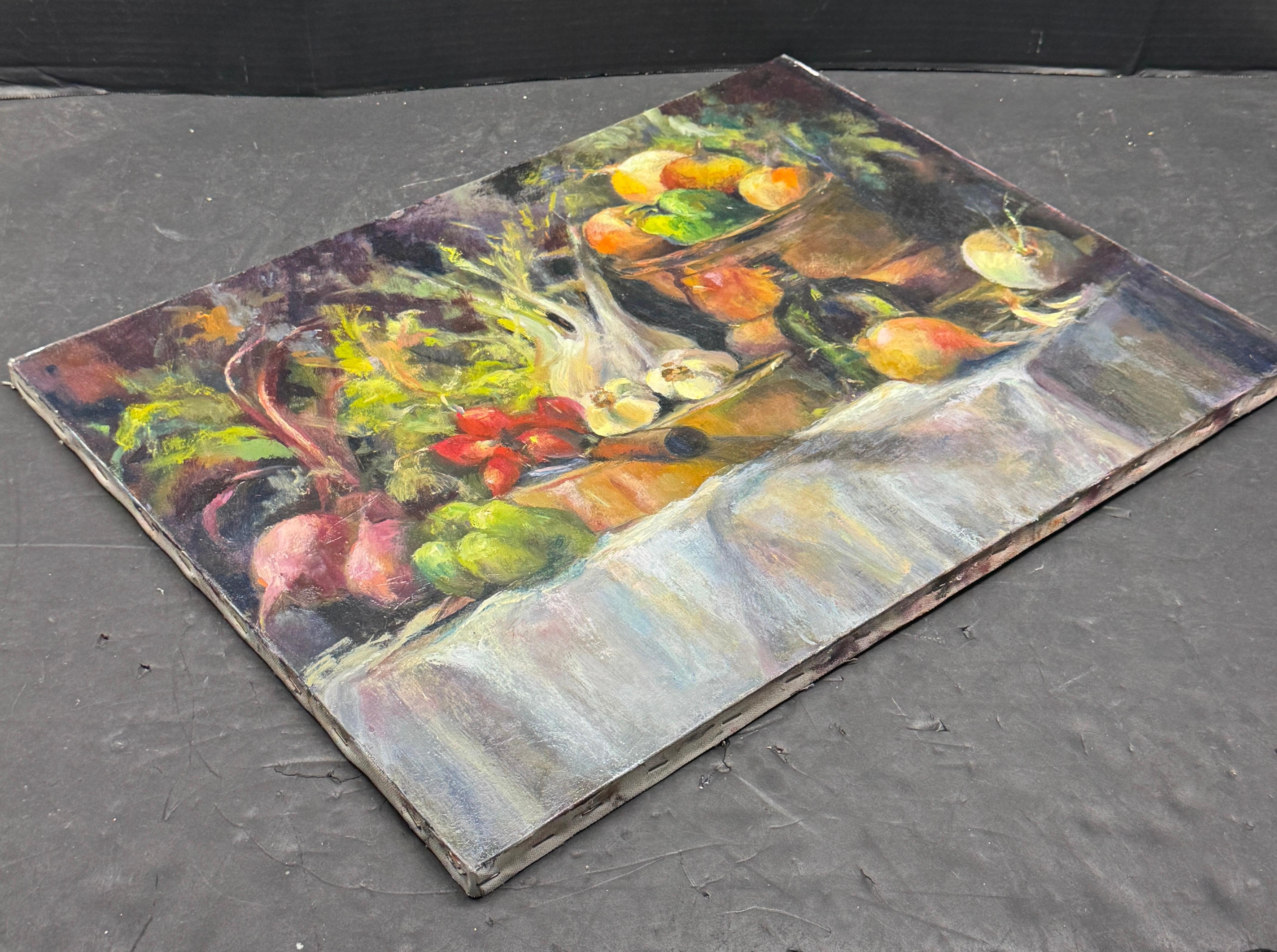 Pittura a olio francese su tela Natura morta con verdure in vendita 12