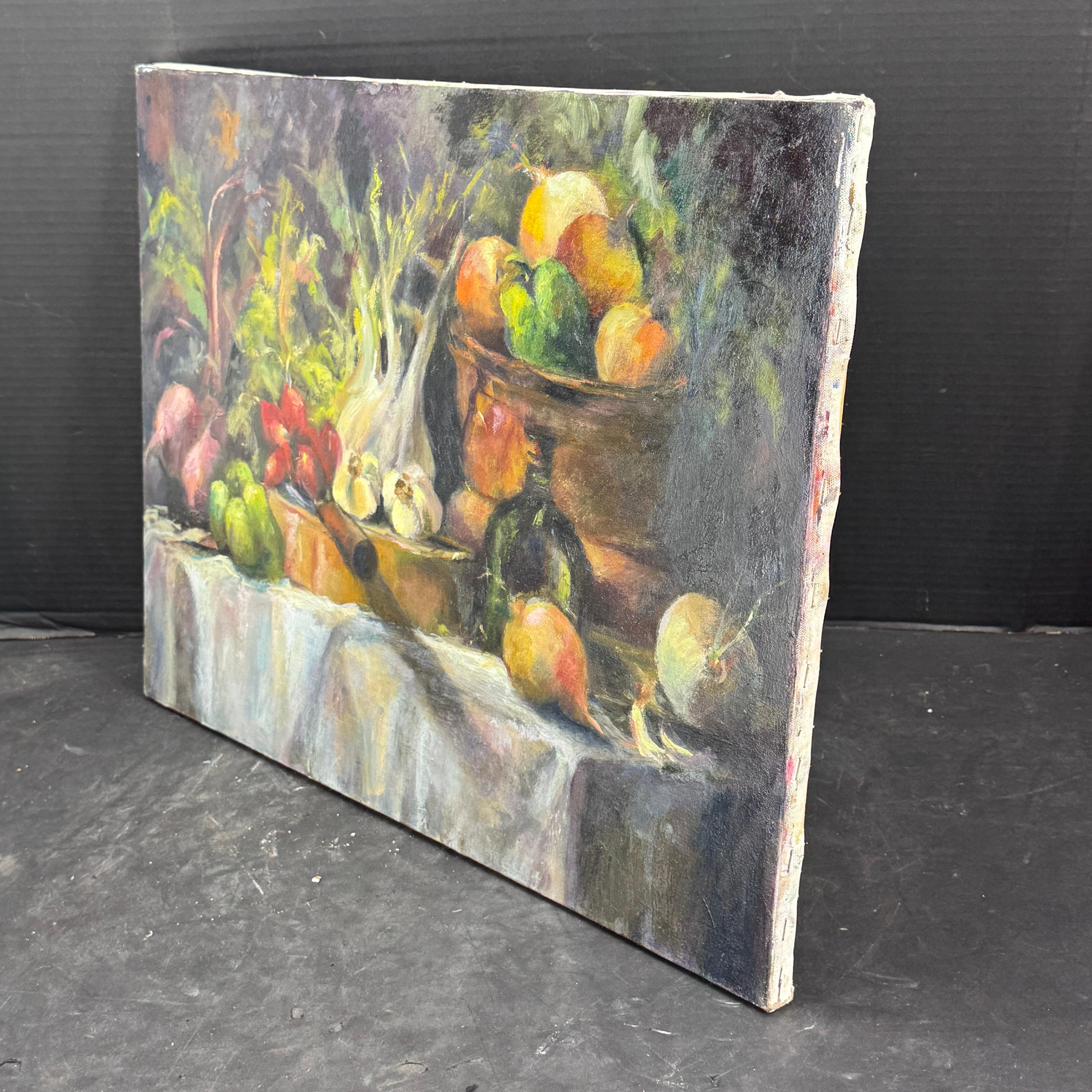 Dipinto a mano Pittura a olio francese su tela Natura morta con verdure in vendita