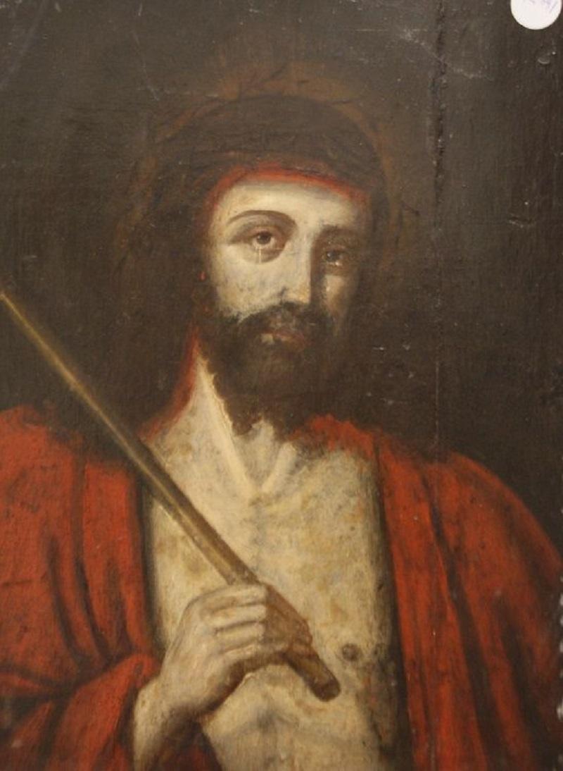 French oil painting on panel from the second half of the 1600s depicting 'Christ', with an antique frame.