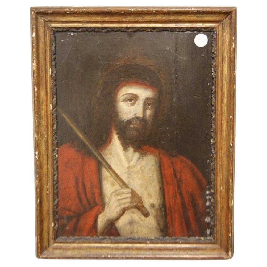 Peinture à l'huile française sur panneau des années 1600 représentant le sacré Jésus 