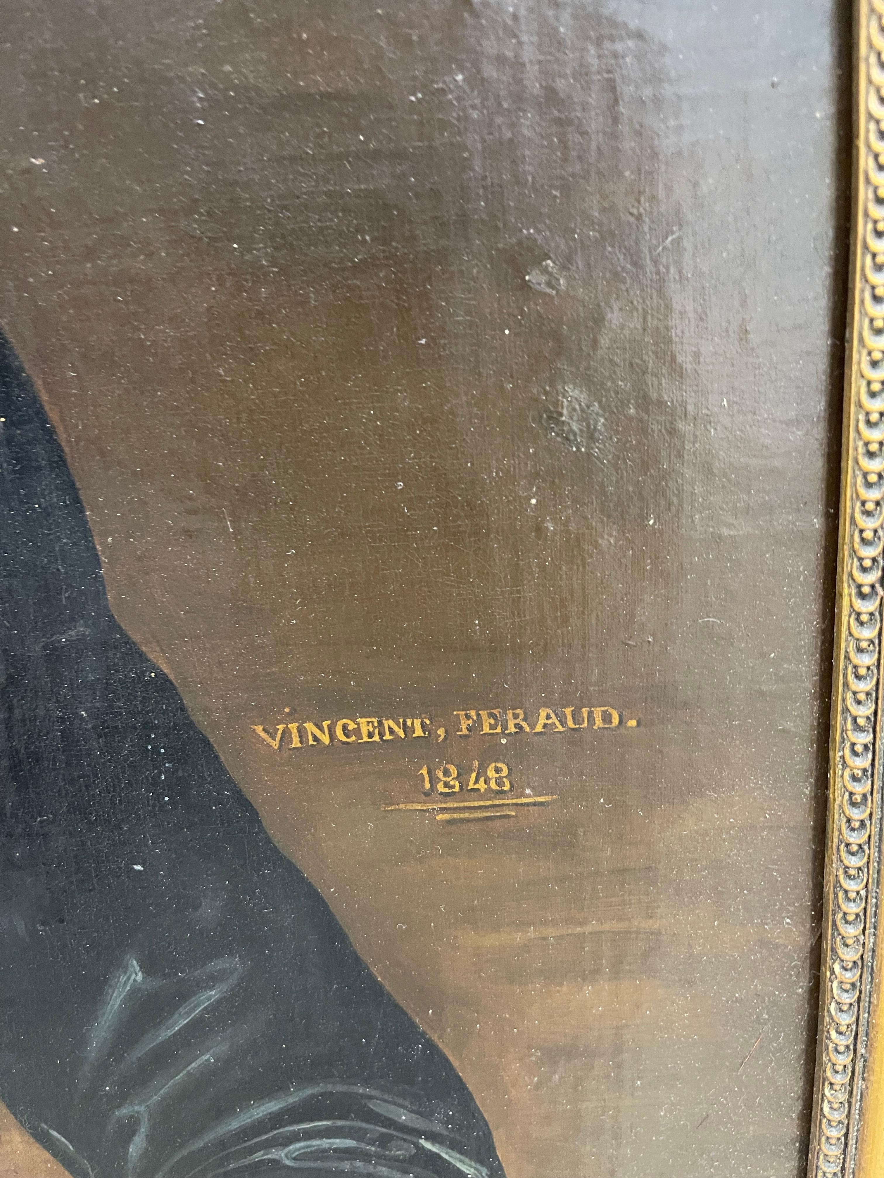 French Oil Painting Portrait of Woman Signed Vincent Ferraud 1848 In Good Condition For Sale In palm beach, FL