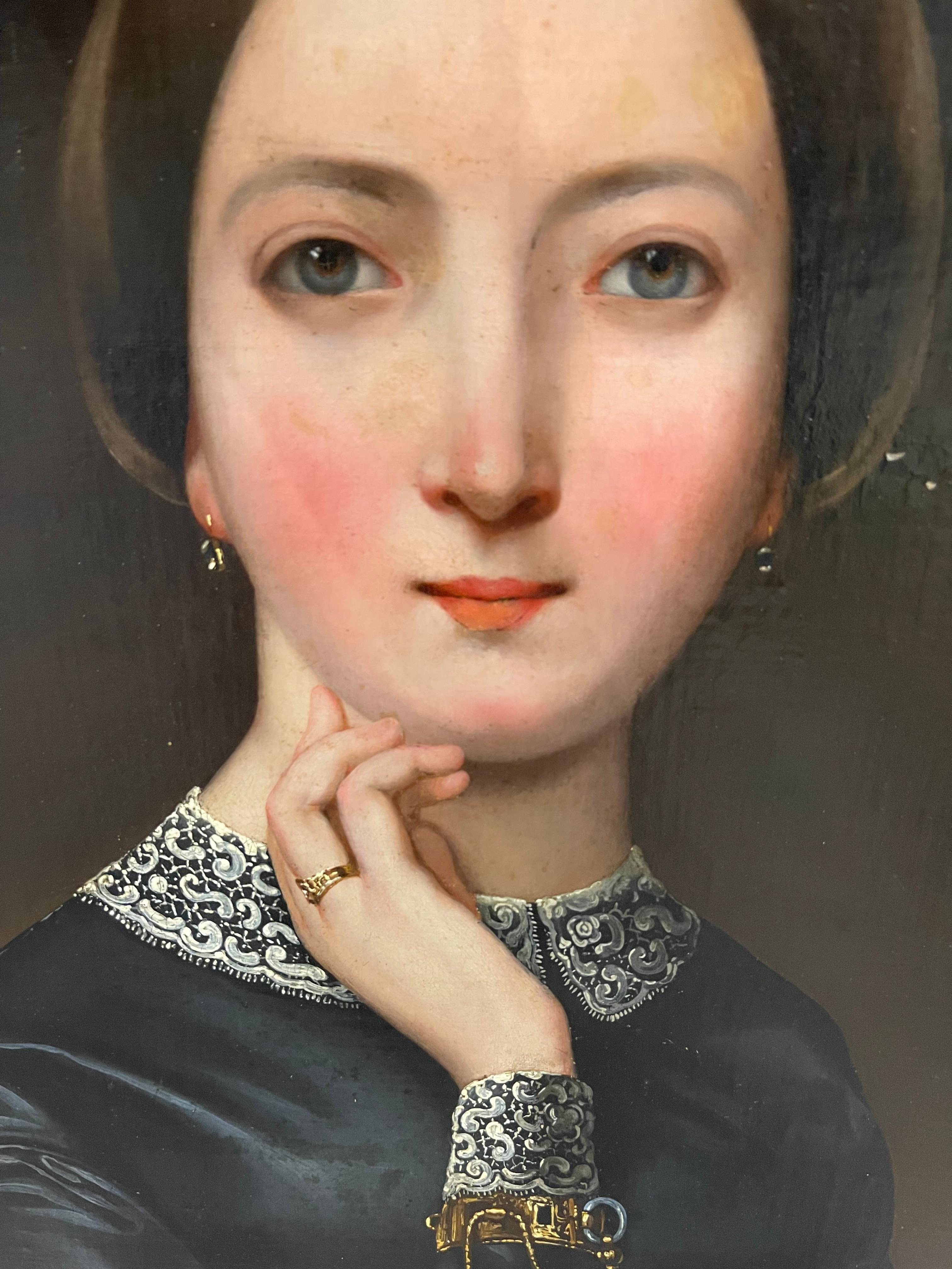 French Oil Painting Portrait of Woman Signed Vincent Ferraud 1848 1