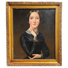 Antique French Oil Painting Portrait of Woman Signed Vincent Ferraud 1848