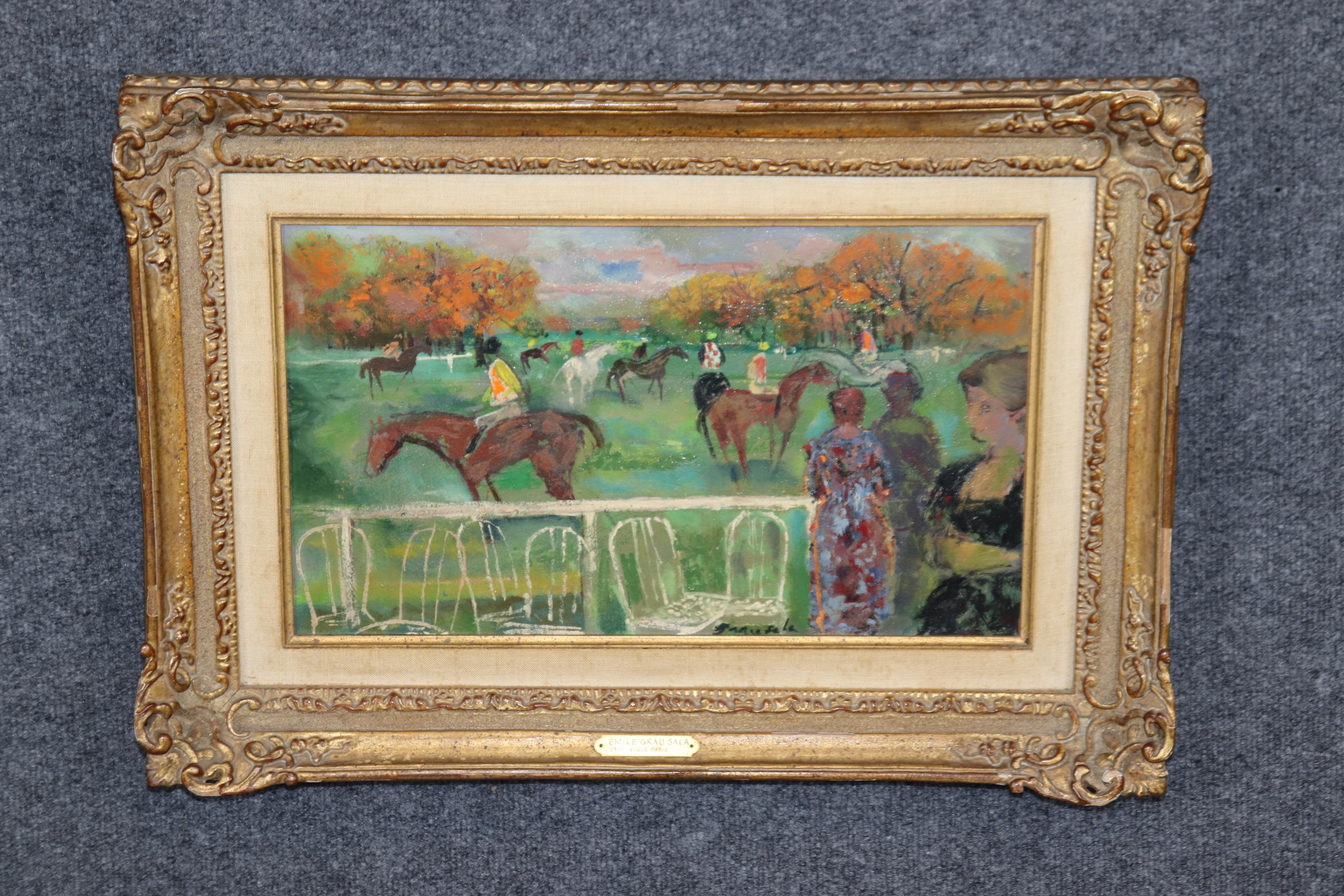 Dimensions (Frame) - H: 17 1/4in  W: 24 3/4in D: 2 3/4in 
Dimensions (Painting) - H: 10 1/4in W: 17 3/4in 

This French Oil Panting on Canvas of Horse Scene By Emile Grau Sala is truly spectacular and of museum quality! If you look at the photos