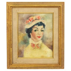 French Oil Portrait of Lady in a Hat