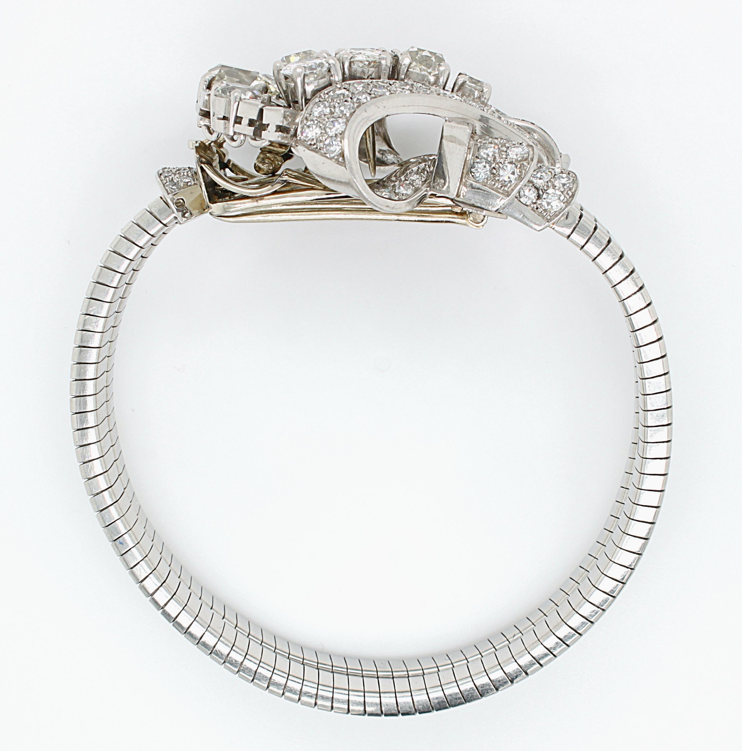 French Old Cut Diamond Aeronautic Turbogas Bracelet & Brooch, ca. 1940s 2