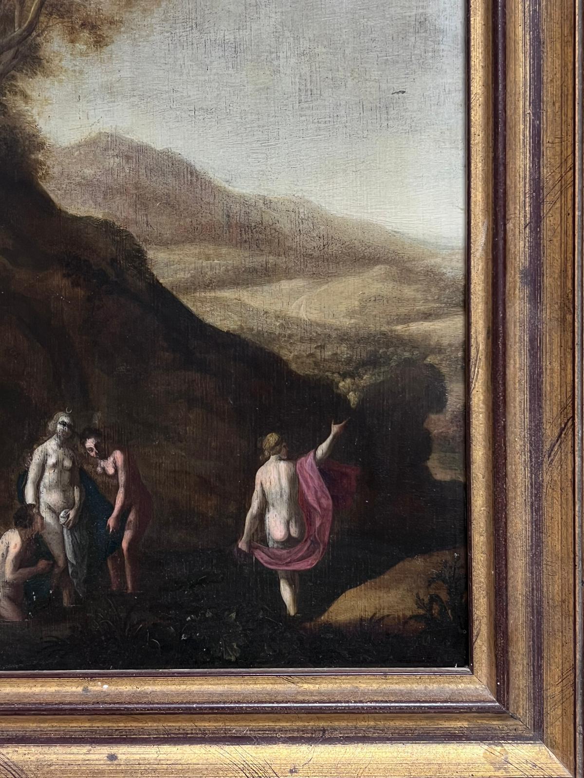 1600's French Old Master Oil Painting Nude Figures in Landscape Oil on Panel For Sale 2