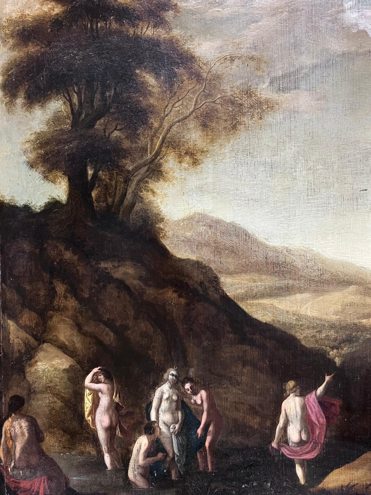 1600's French Old Master Oil Painting Nude Figures in Landscape Oil on Panel For Sale 2