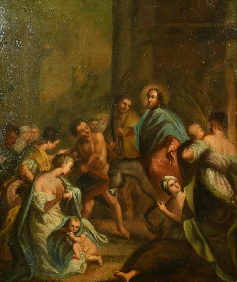18th/19th Century French Old Master Oil - A scene of Christ entering Jerusalem For Sale 1