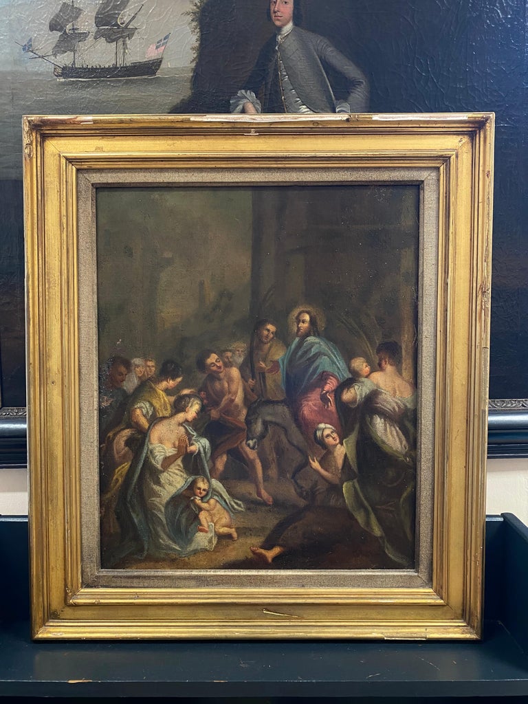 18th/19th Century French Old Master Oil - A scene of Christ entering Jerusalem For Sale 2