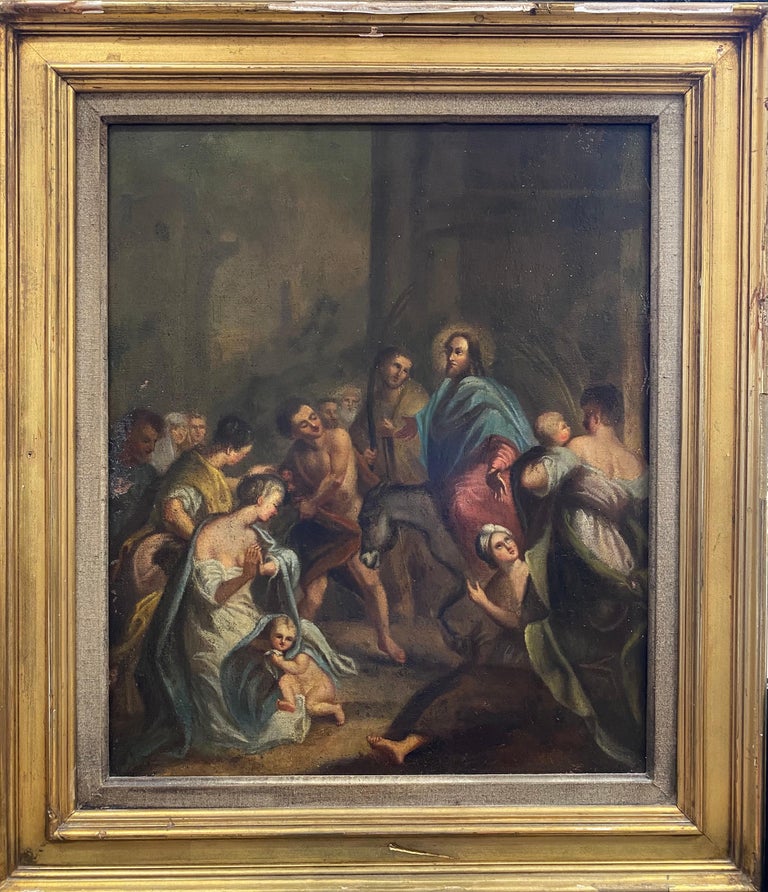 18th/19th Century French Old Master Oil - A scene of Christ entering Jerusalem For Sale 3