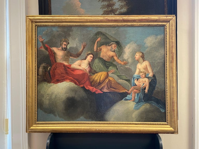 Venus Presenting Cupid to Jupiter, Very Large 18th Century Old Master oil - Painting by French Old Master