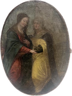 17th/ 18th Century French Old Master Oil Painting Mary & Elizabeth Expectant