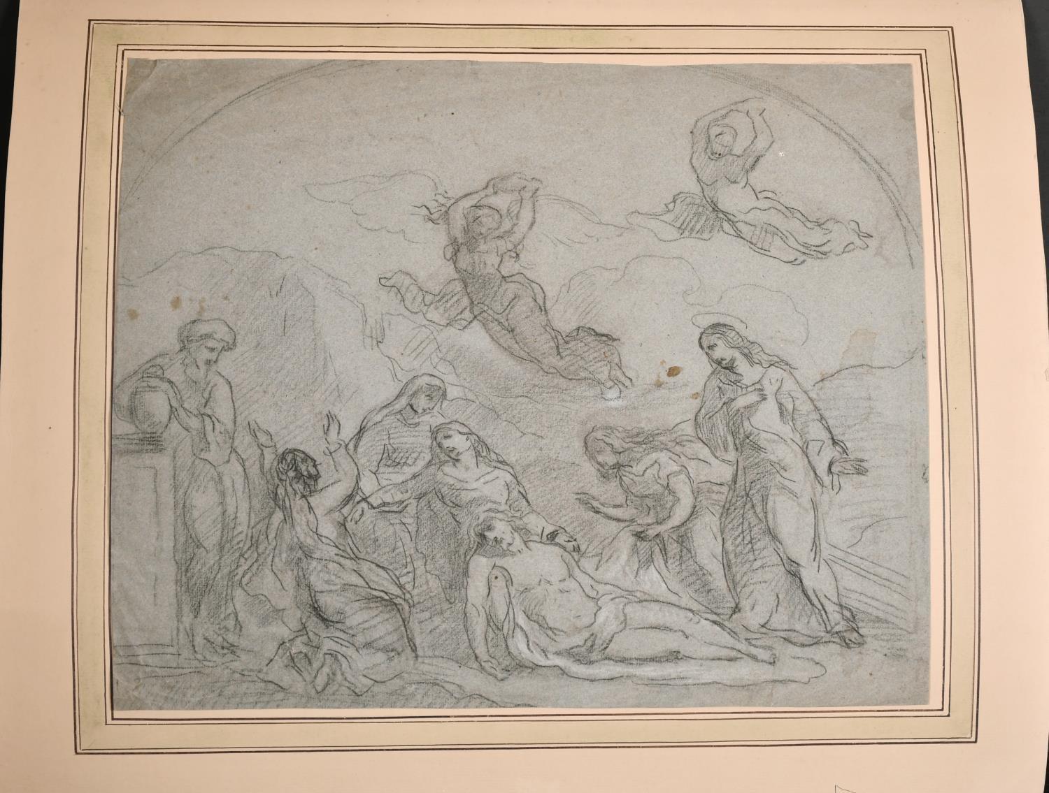 FINE 18th CENTURY OLD MASTER CHARCOAL DRAWING - THE LAMENTATION OF CHRIST - Painting by Unknown