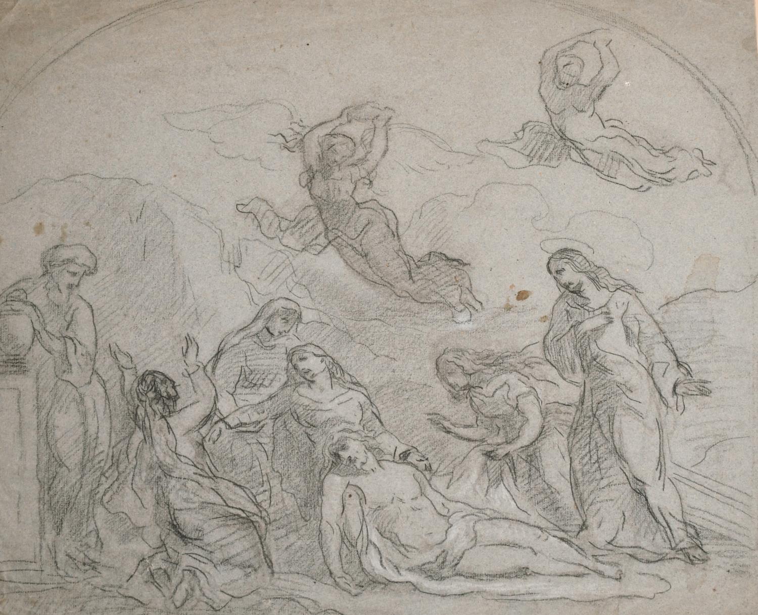 Unknown Figurative Painting - FINE 18th CENTURY OLD MASTER CHARCOAL DRAWING - THE LAMENTATION OF CHRIST