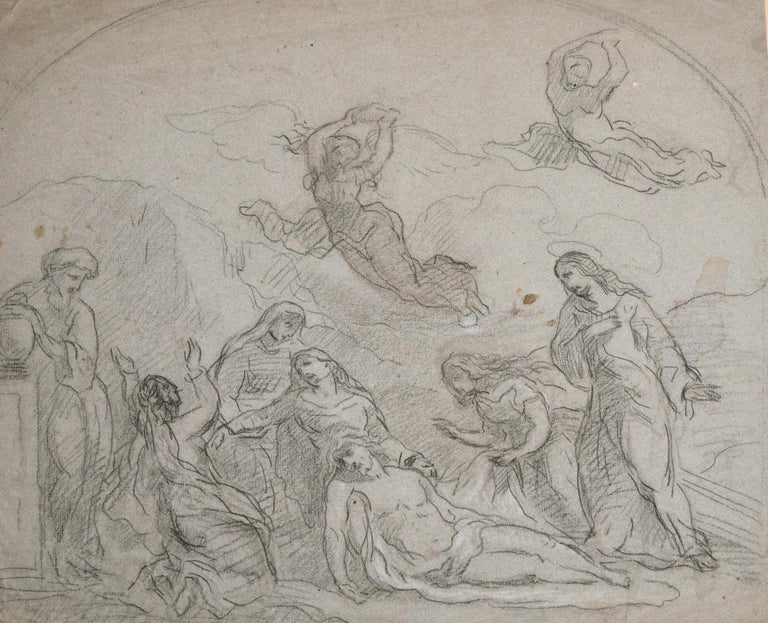 French Old Master Figurative Art - FINE 18th CENTURY OLD MASTER CHARCOAL DRAWING - THE LAMENTATION OF CHRIST