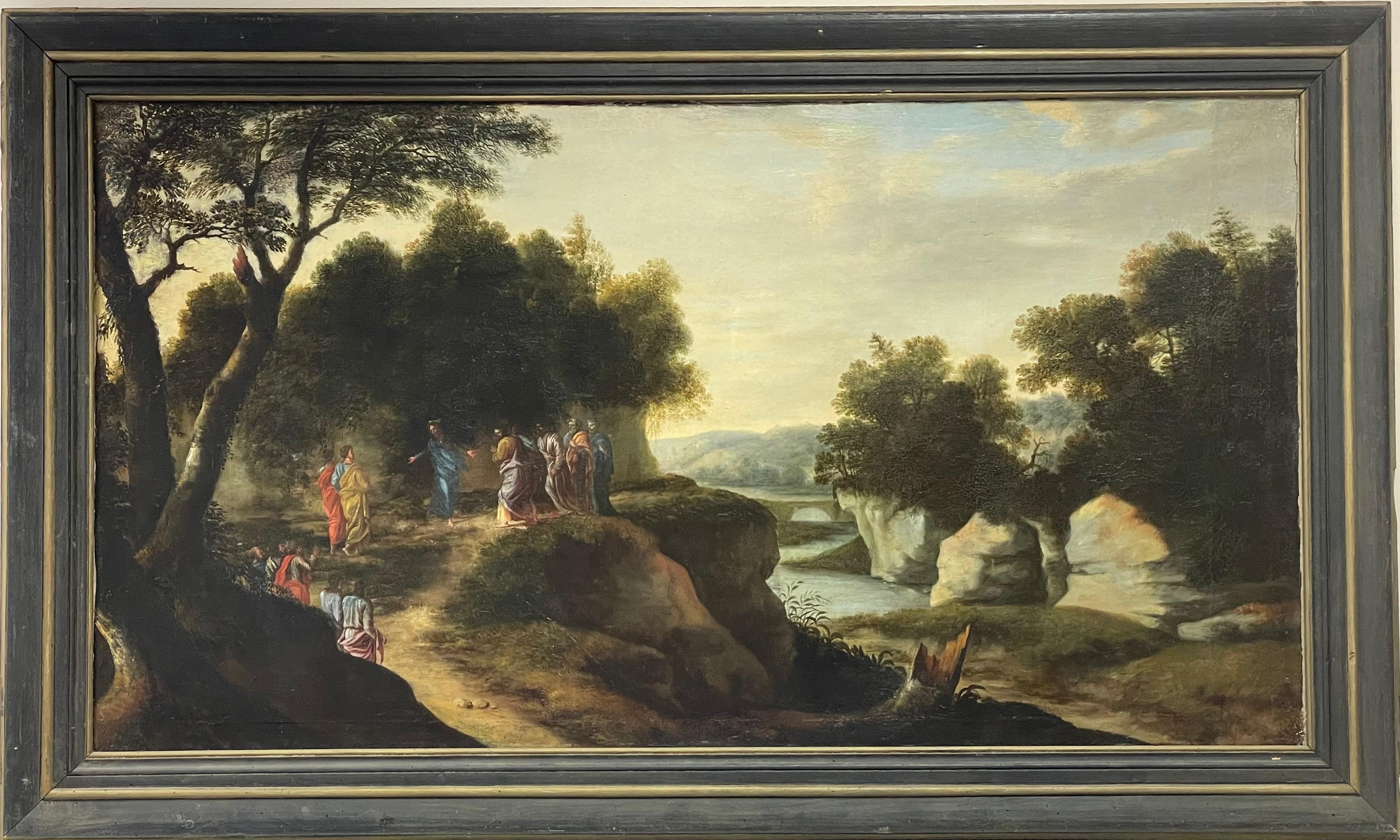 Unknown Figurative Painting - Huge 18th Century French Old Master Oil Painting Christ Preaching to Disciples