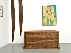 French old merchant’s counter made of blond pine with a solid oak top