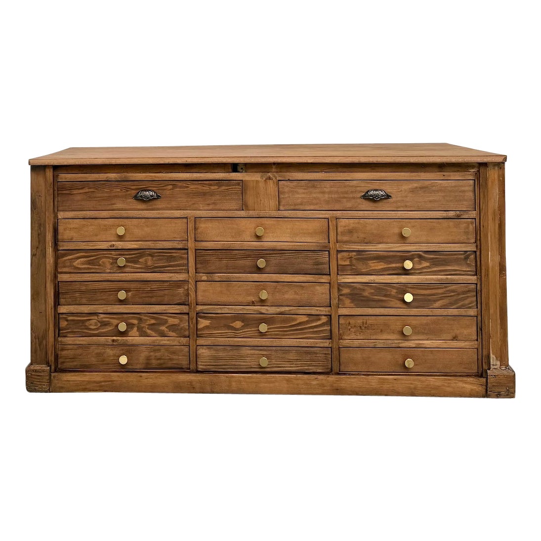 French old merchant’s counter made of blond pine with a solid oak top