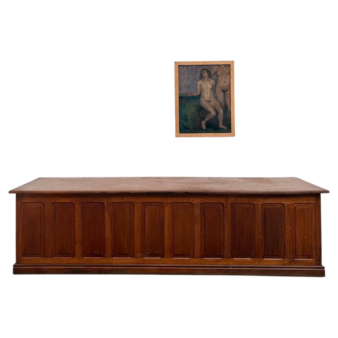 French old oak shop counter from the early twentieth century