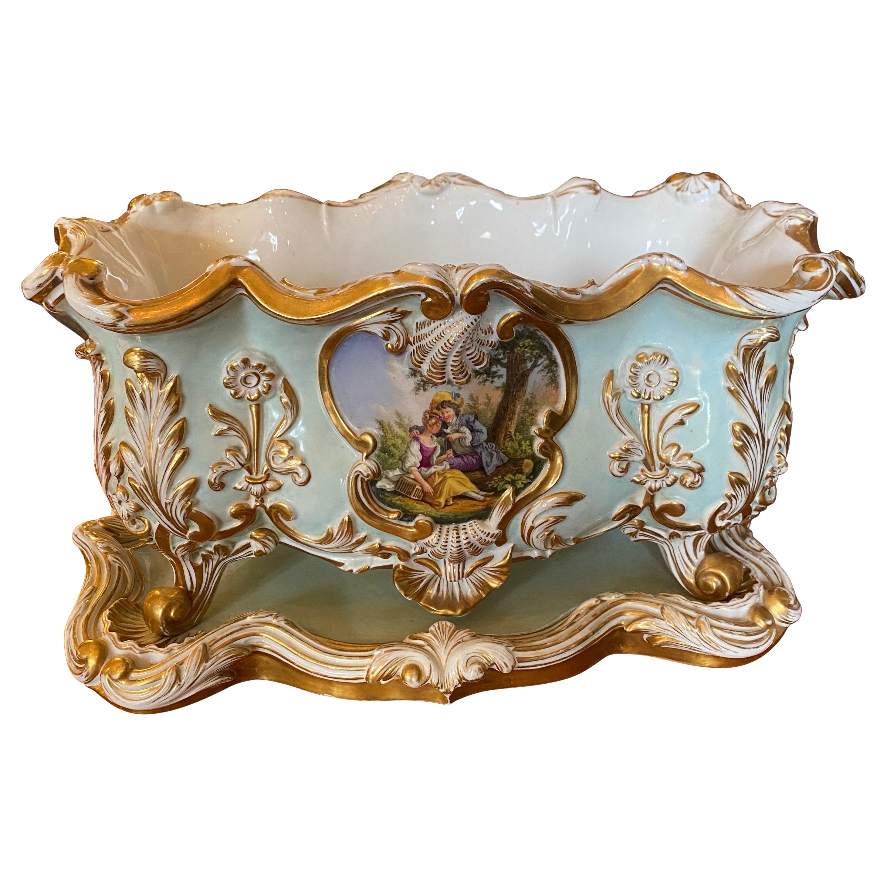 French Old Paris Jardiniere with under Plate For Sale