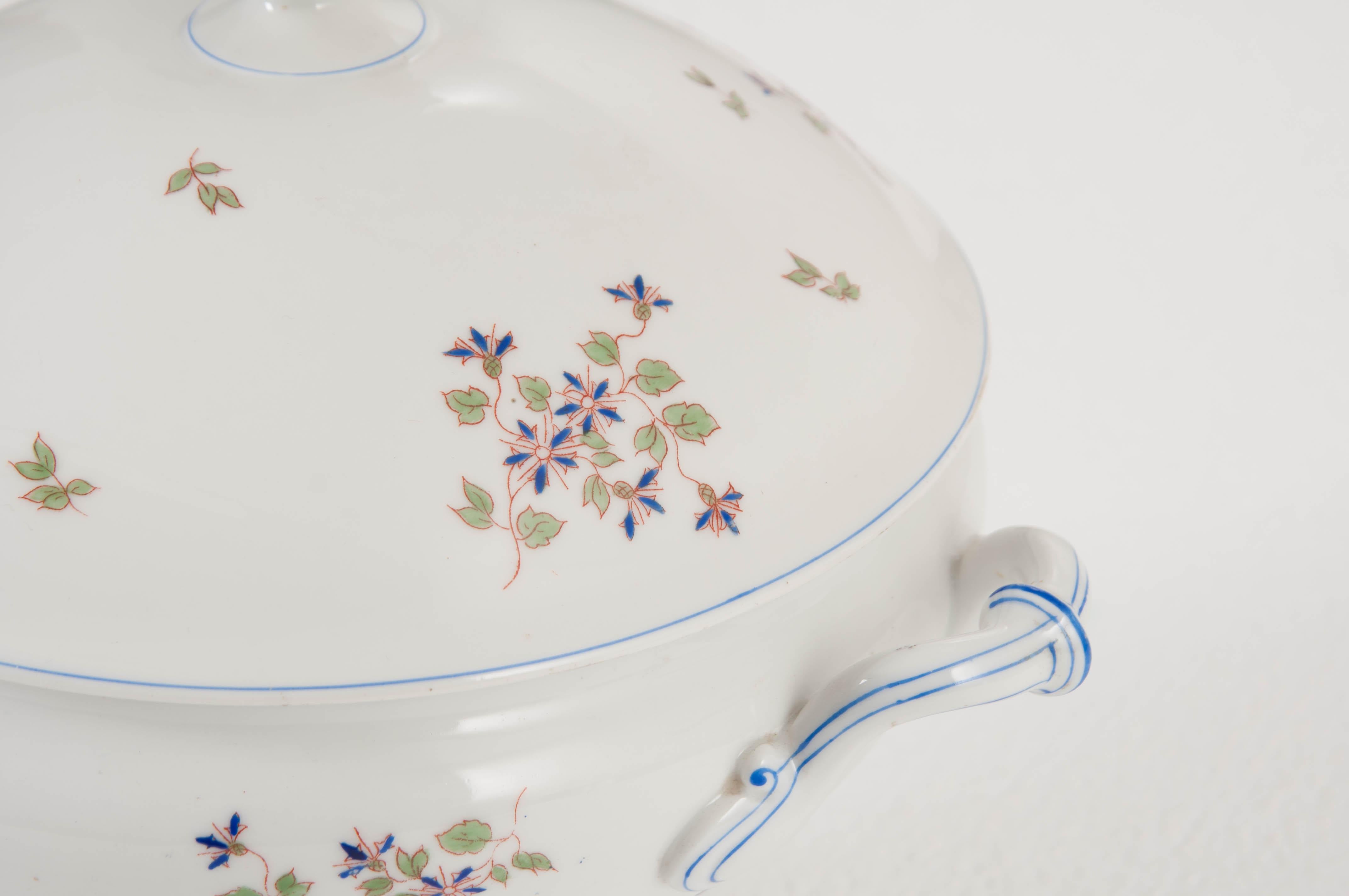 20th Century French Old Paris Porcelain “Cornflower” Pattern Tureen