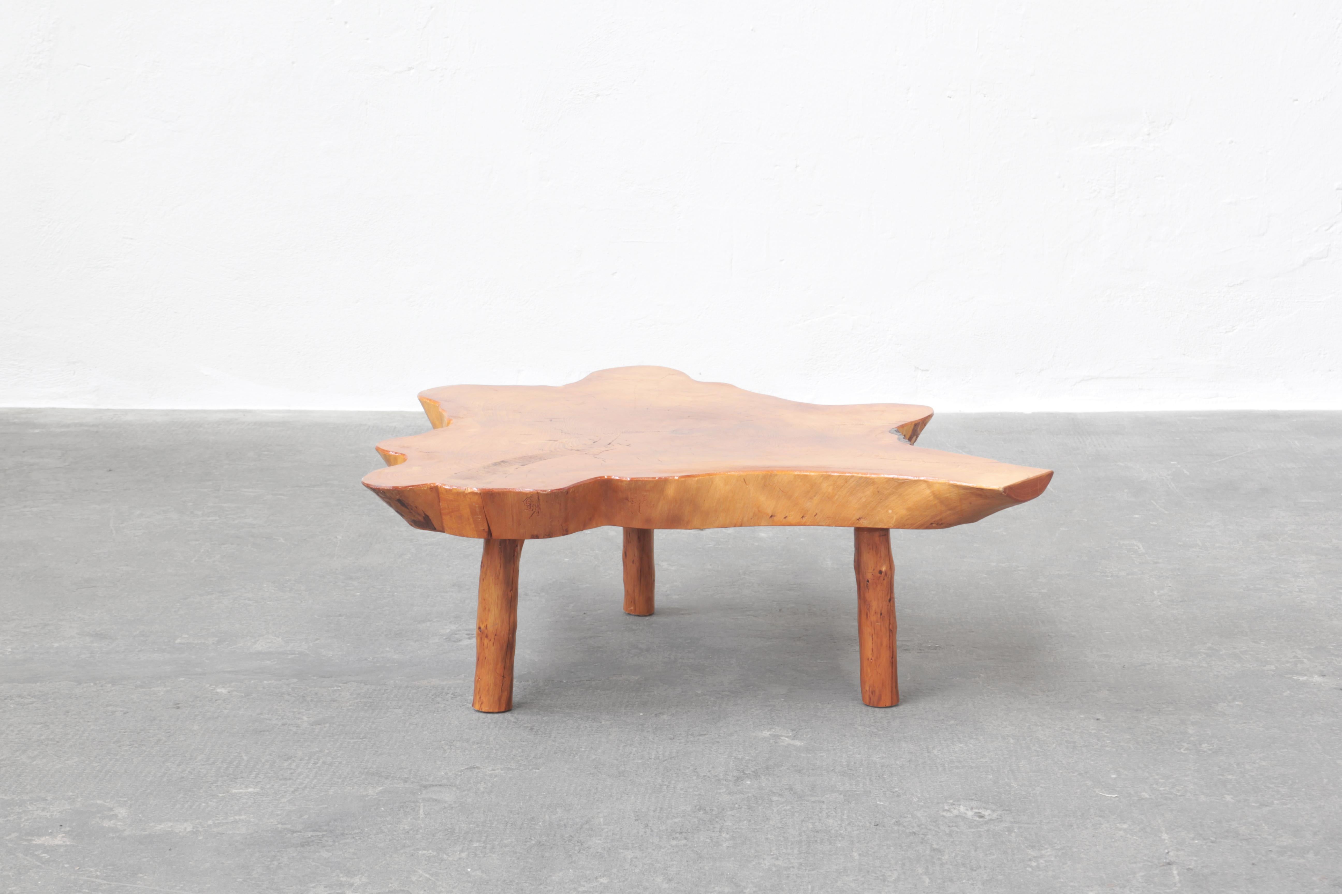 European French Old Patinated Tree Trunk Table in Pine, 1950ies