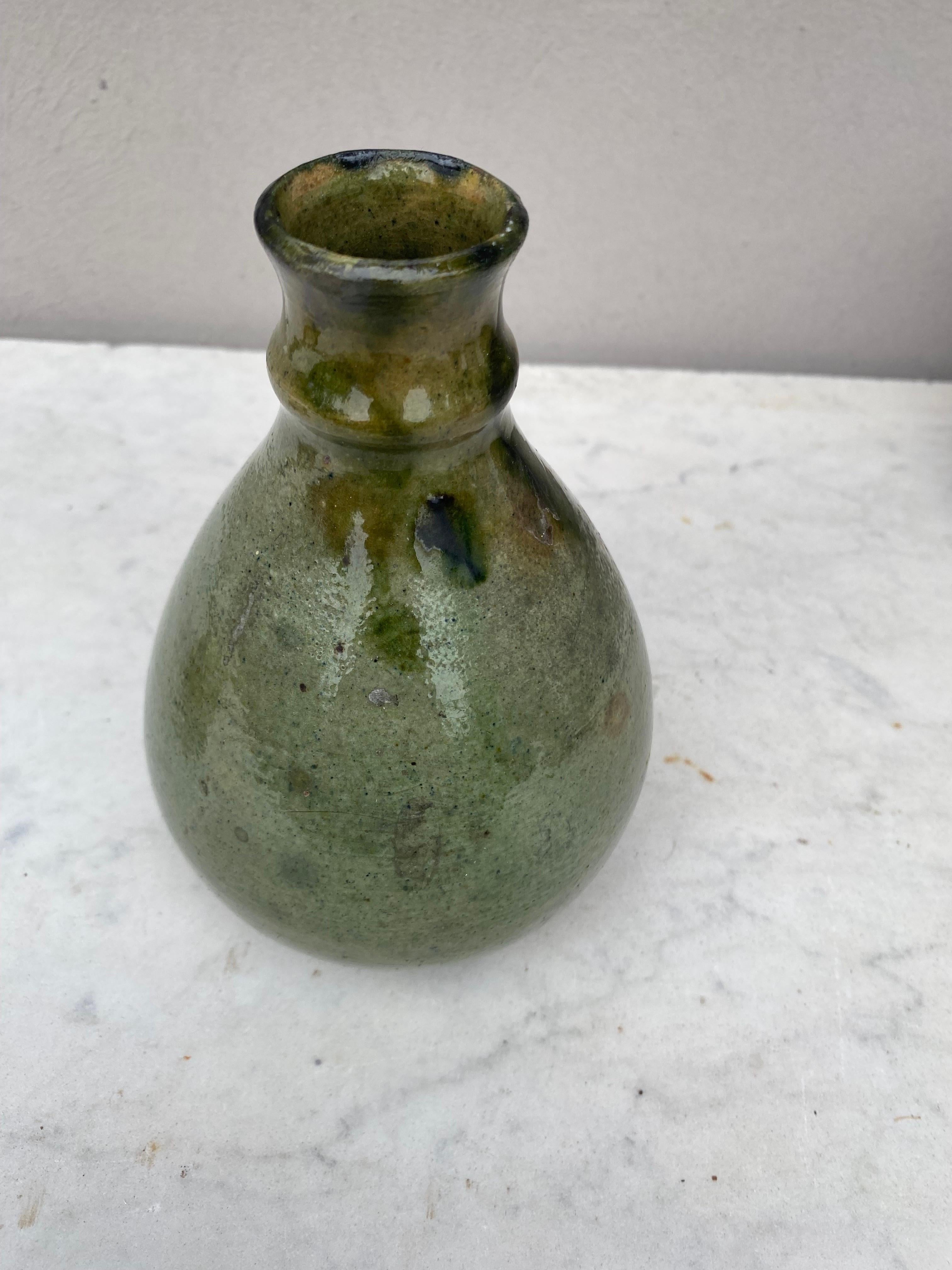 Art Deco French Olive Pottery Vase, Circa 1930 For Sale