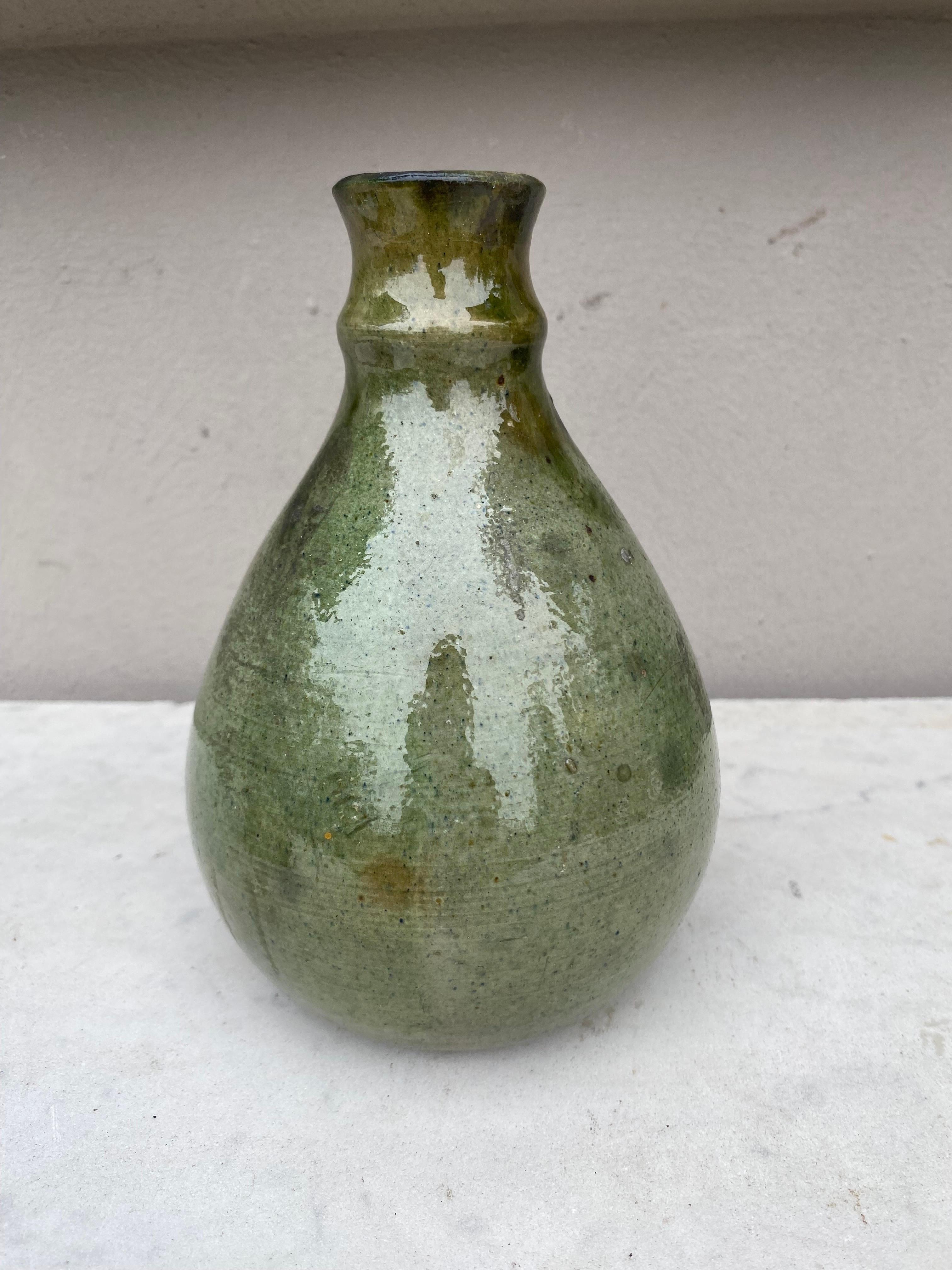 Mid-20th Century French Olive Pottery Vase, Circa 1930 For Sale