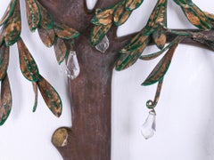 French 24" Olive Tree Sconce Gilt Brass & Crystal by Maison Charles attr. 1980s