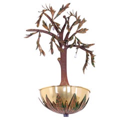 French Olive Tree Gilt Tole Metal Crystal Wall Light