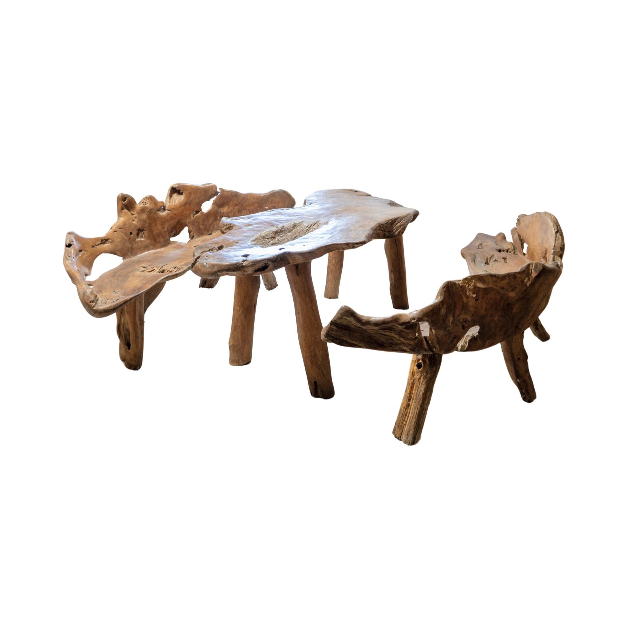 19th Century French Olive Tree Wooden Garden Table Set For Sale