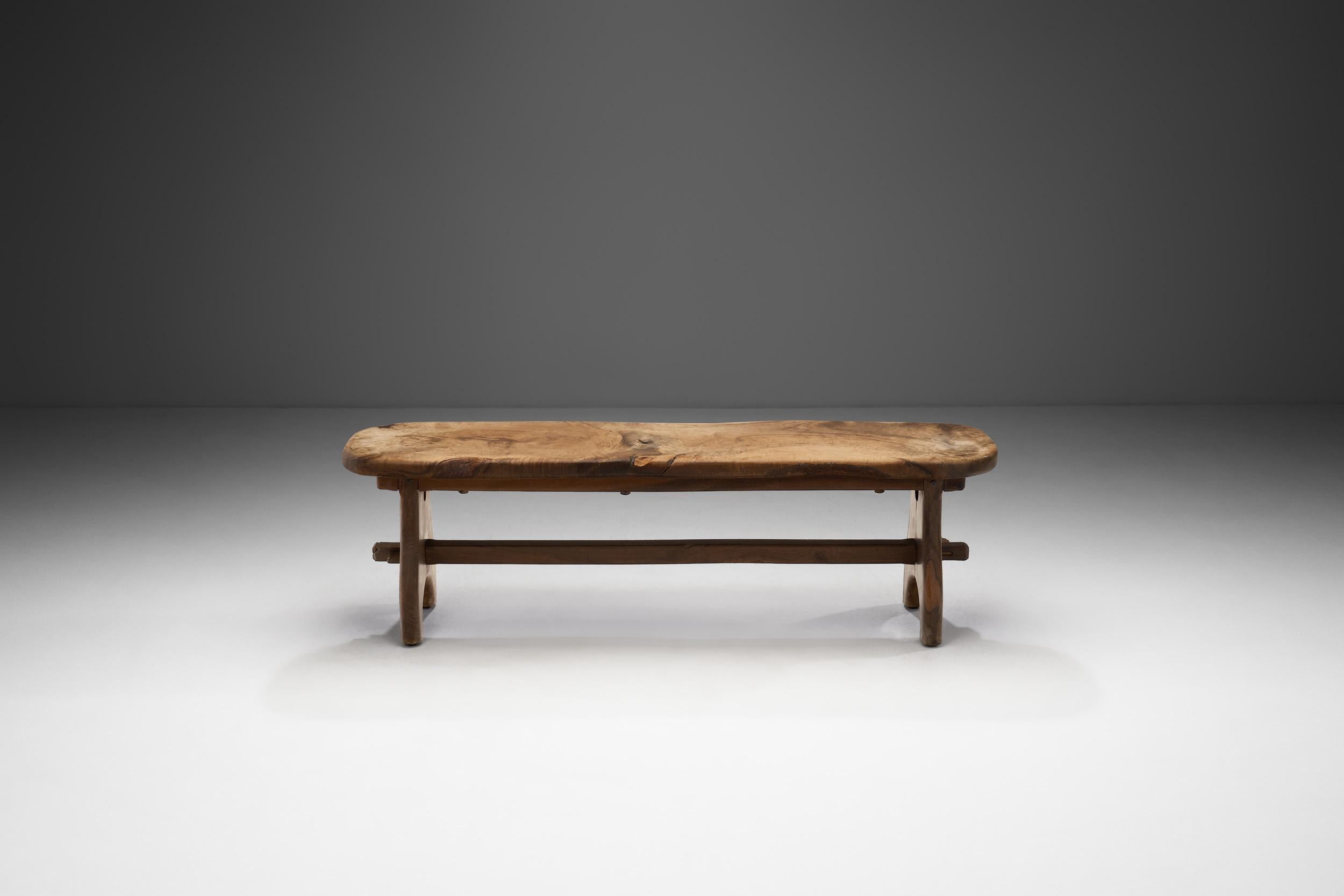 Mid-Century Modern French Olive Wood Bench, France, 1970s