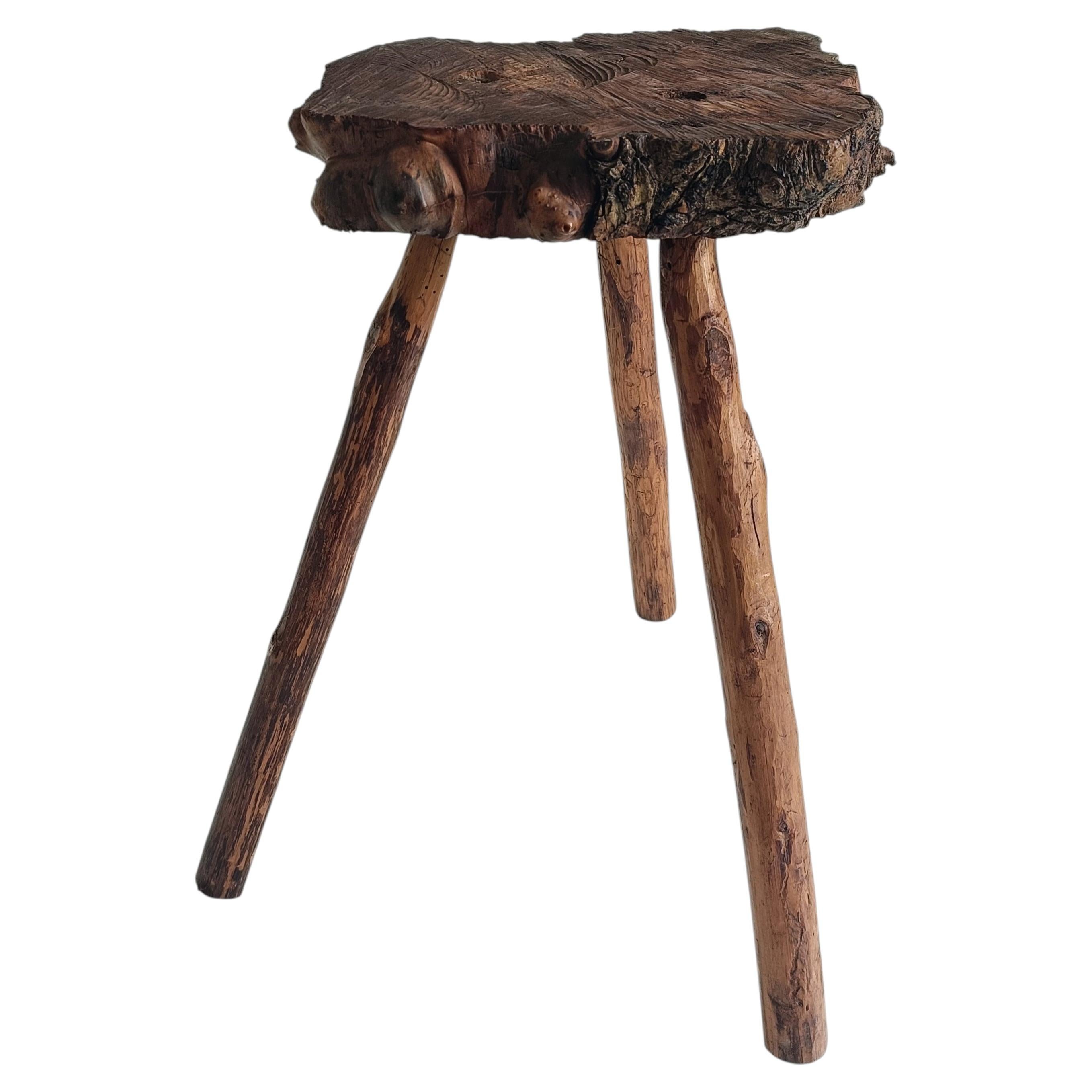 French Olive Wood Rustic / Wabi Sabi Accent Side Table / Stool, Early 20th C. For Sale