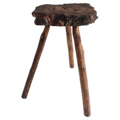 French Olive Wood Rustic / Wabi Sabi Accent Side Table / Stool, Early 20th C.