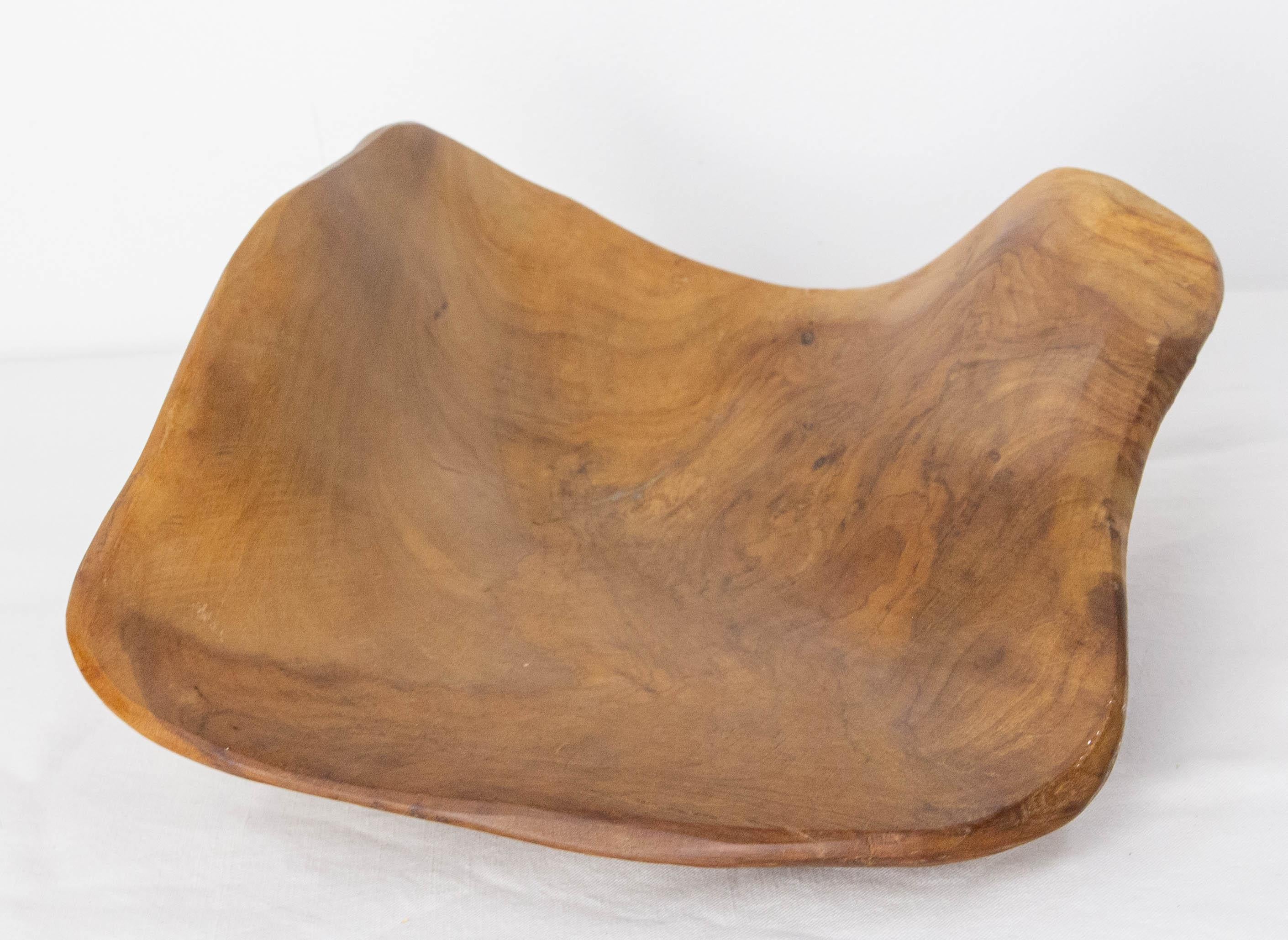 French Olive Wood Sculpture Flying Goose & Vide-Poche Reversible Objet, c 1970 For Sale 7