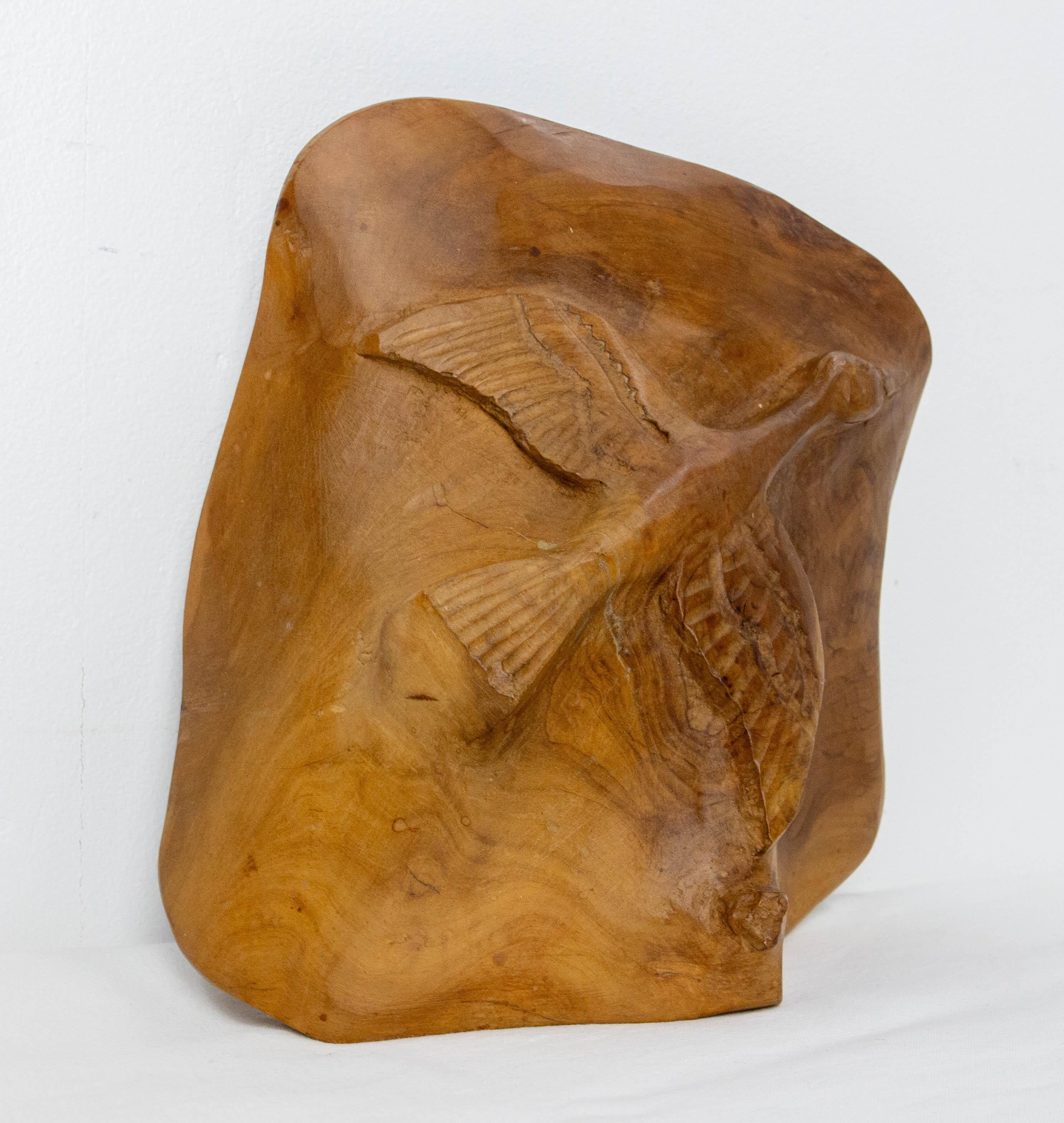 French Olive Wood Sculpture Flying Goose & Vide-Poche Reversible Objet, c 1970 In Good Condition For Sale In Labrit, Landes