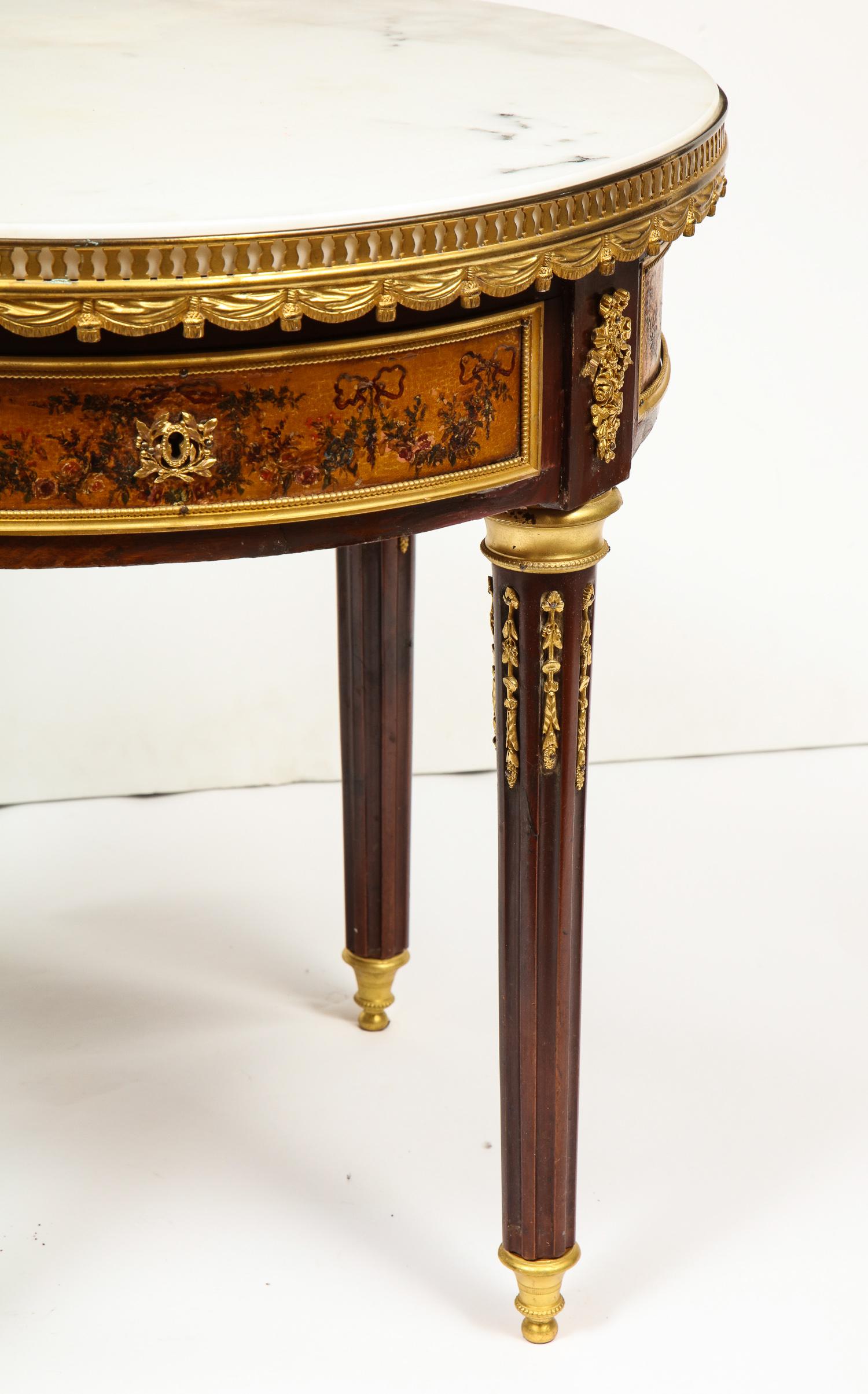 Napoleon III French Ormolu and Vernis Martin Low Table Gueridon with Marble Top, circa 1880