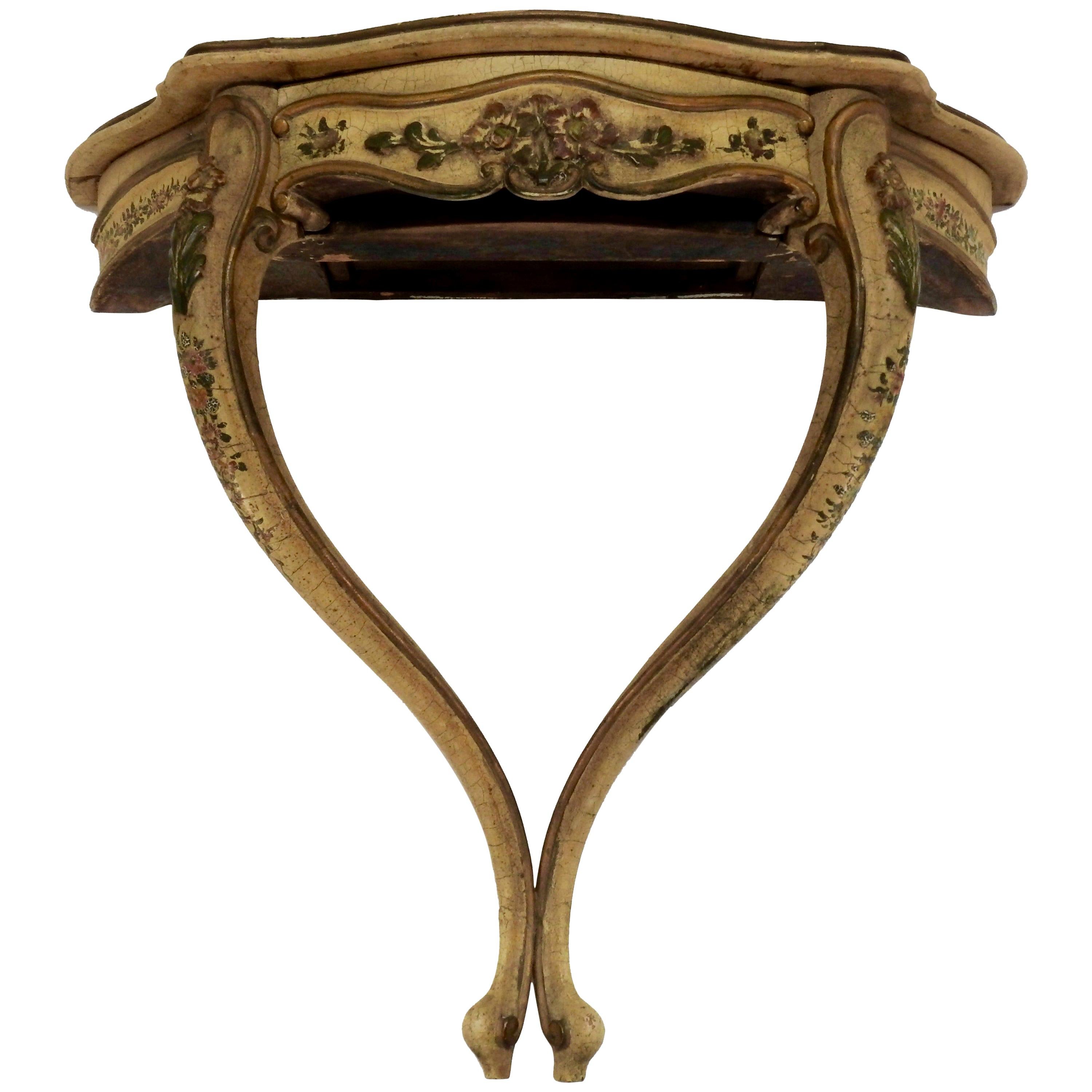 French One Drawer Bracket Shelf with Floral Details