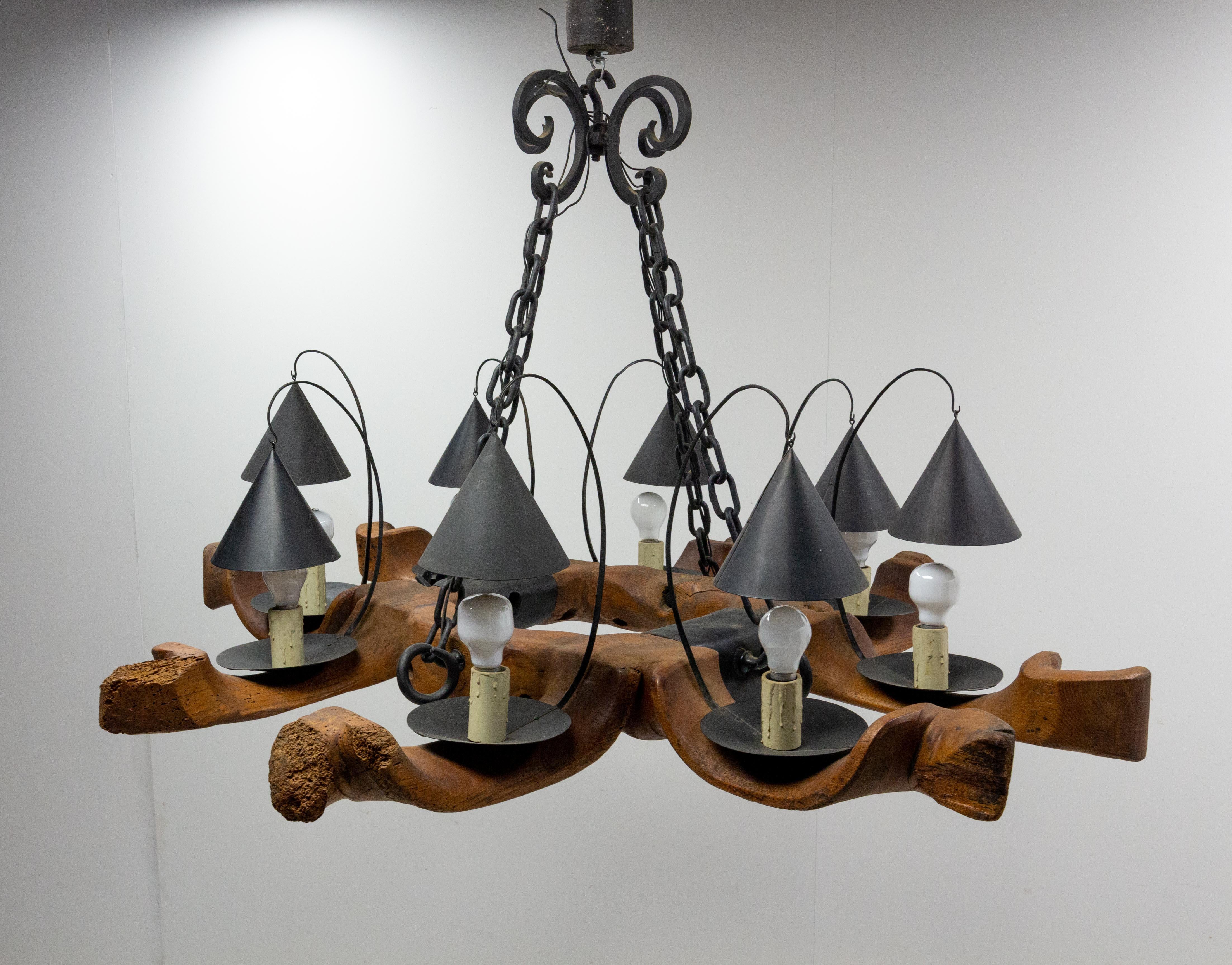 Mid-Century Modern French One of a Kind Midcentury Four-Yokes Chandelier Pendant Light Mid-Century For Sale