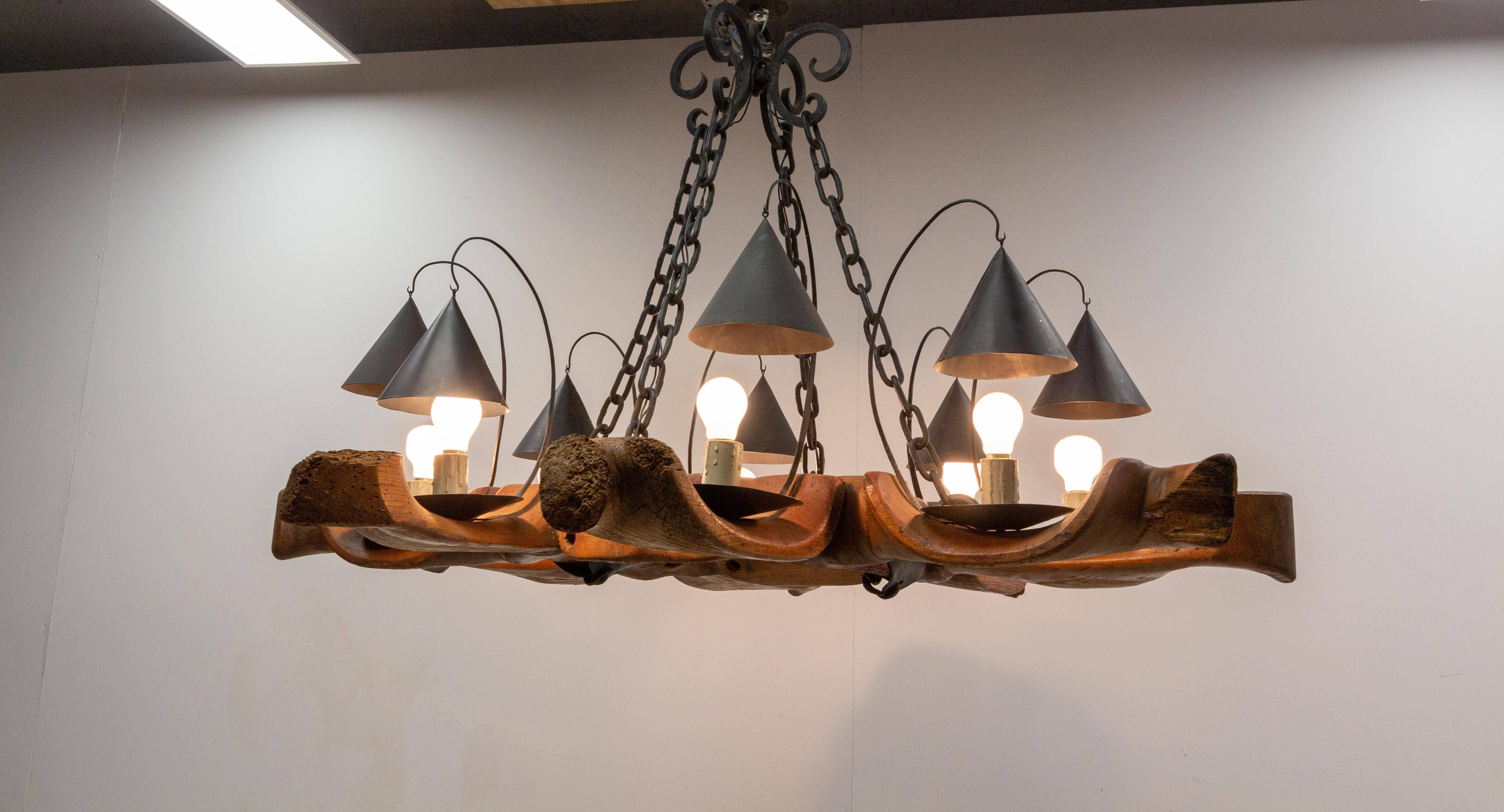 20th Century French One of a Kind Midcentury Four-Yokes Chandelier Pendant Light Mid-Century For Sale