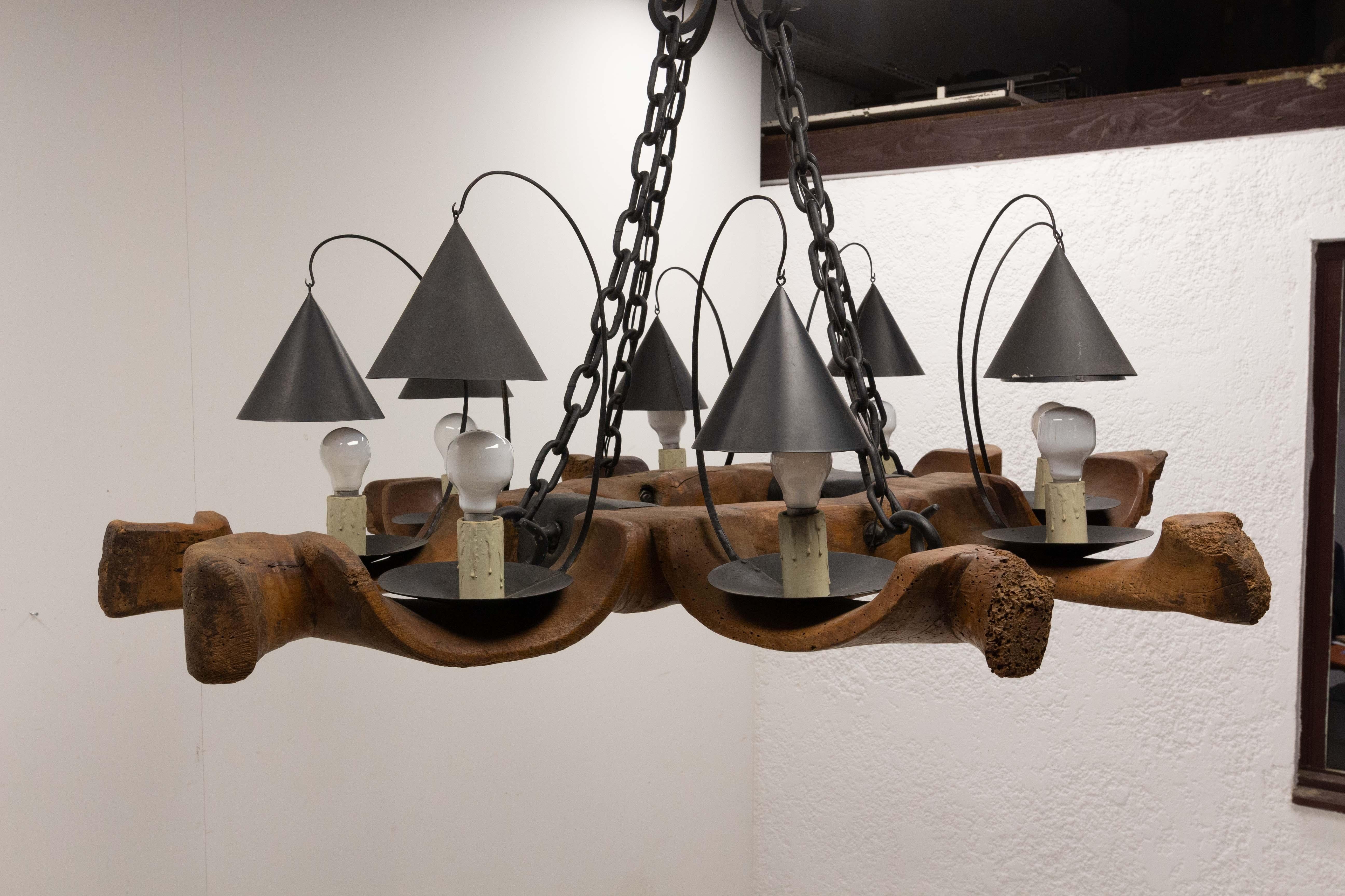 Metal French One of a Kind Midcentury Four-Yokes Chandelier Pendant Light Mid-Century For Sale