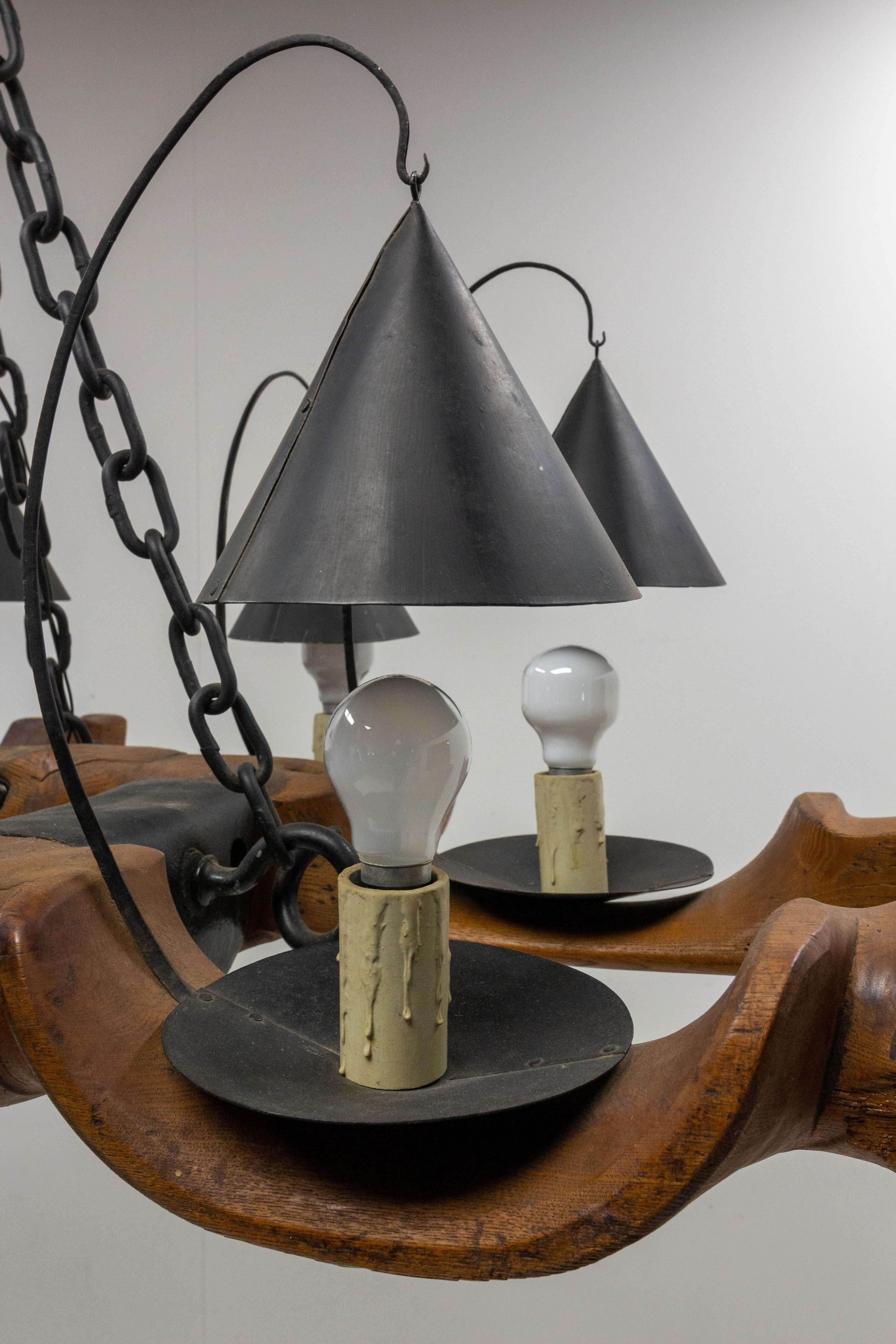 French One of a Kind Midcentury Four-Yokes Chandelier Pendant Light Mid-Century For Sale 1