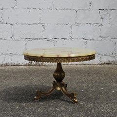 Mesa de centro francesa de ónice y latón-Mesa de cóctel de mármol-Estilo Luis XV-60s