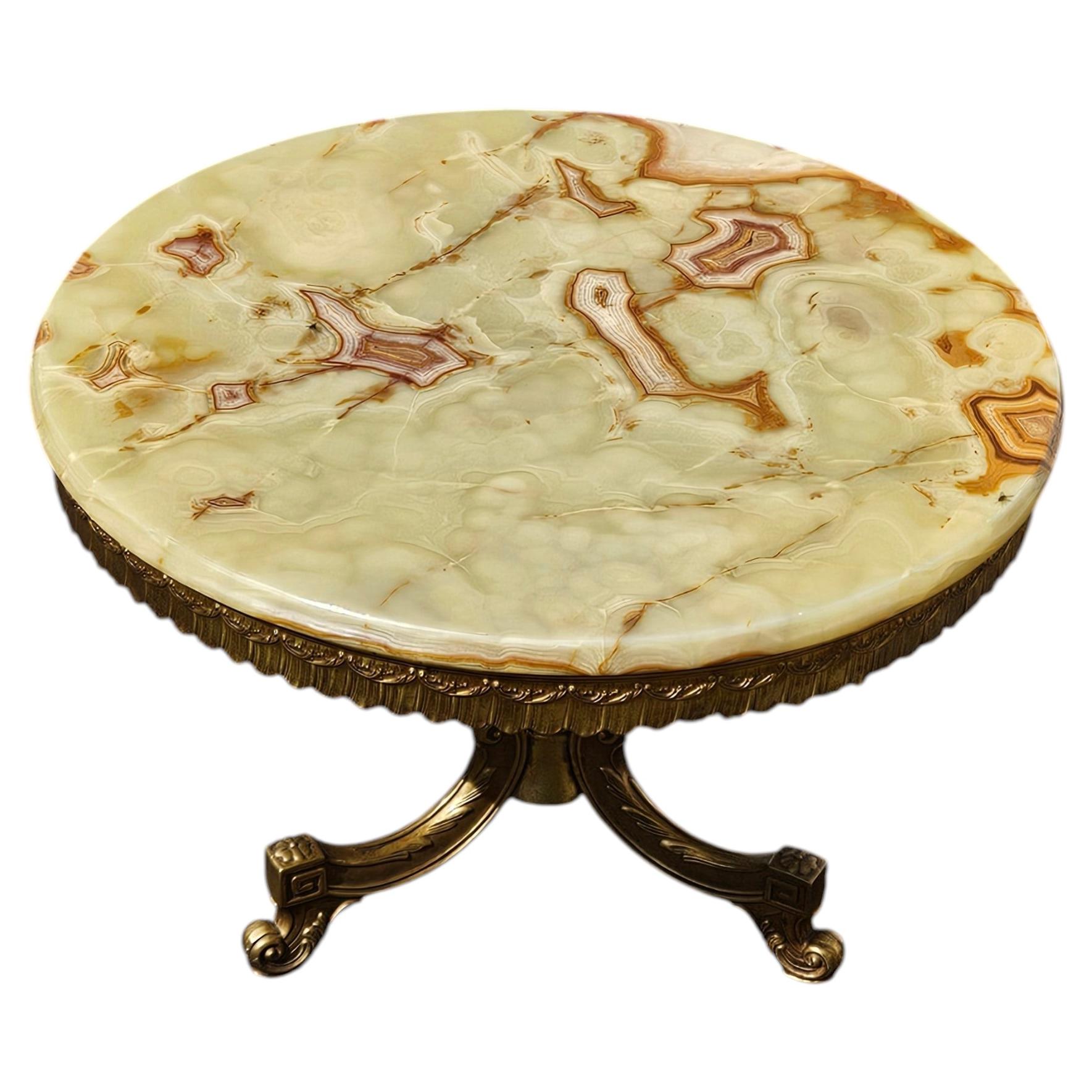 French Onyx and Brass Coffee Table-Marble Cocktail Table-Style Louis XV-60s For Sale