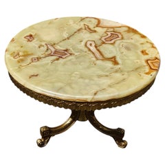 Mesa de centro francesa de ónice y latón-Mesa de cóctel de mármol-Estilo Luis XV-60s