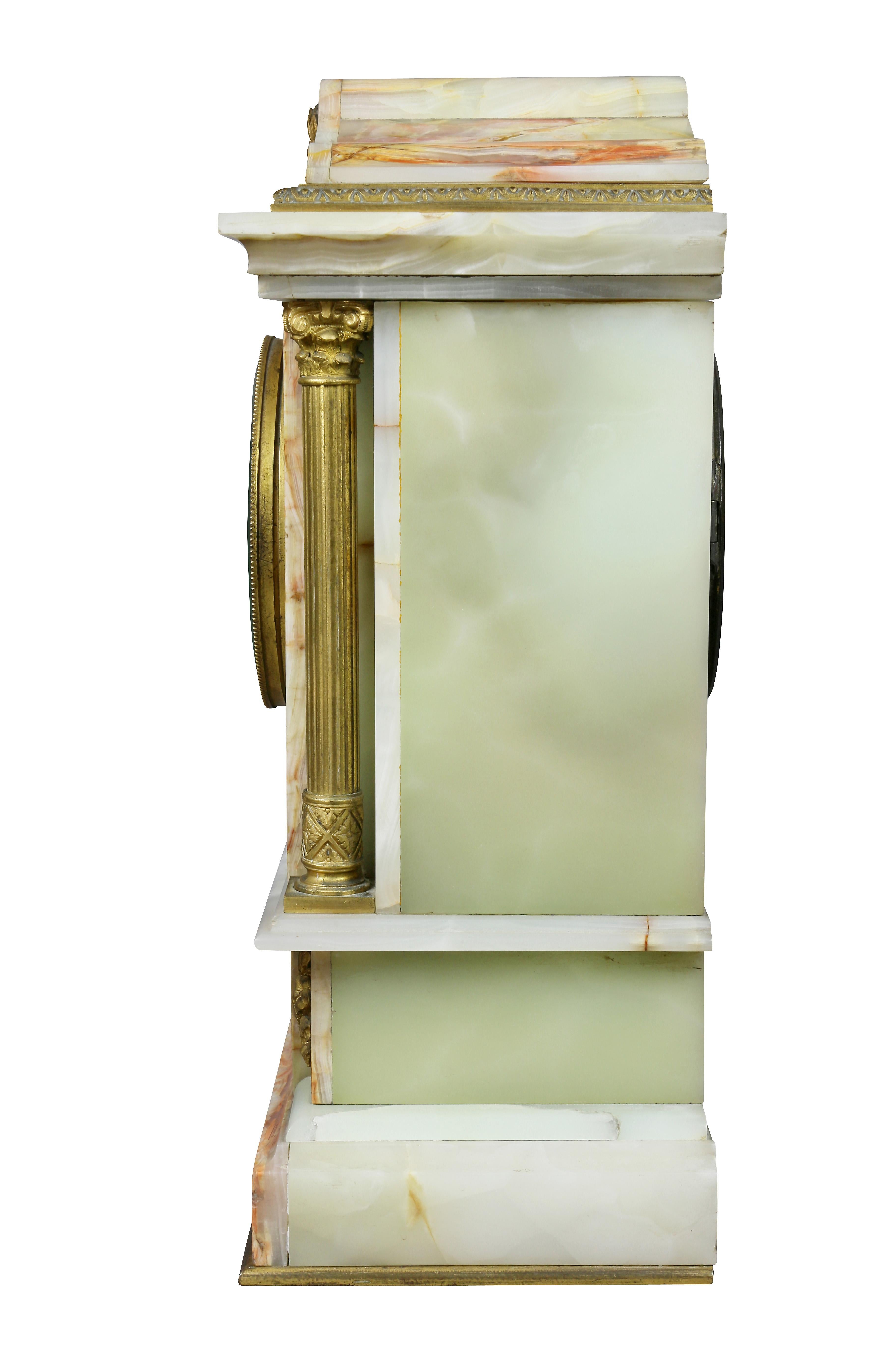 French Onyx and Bronze Mantle Clock Retailed by Bailey Banks & Biddle 3