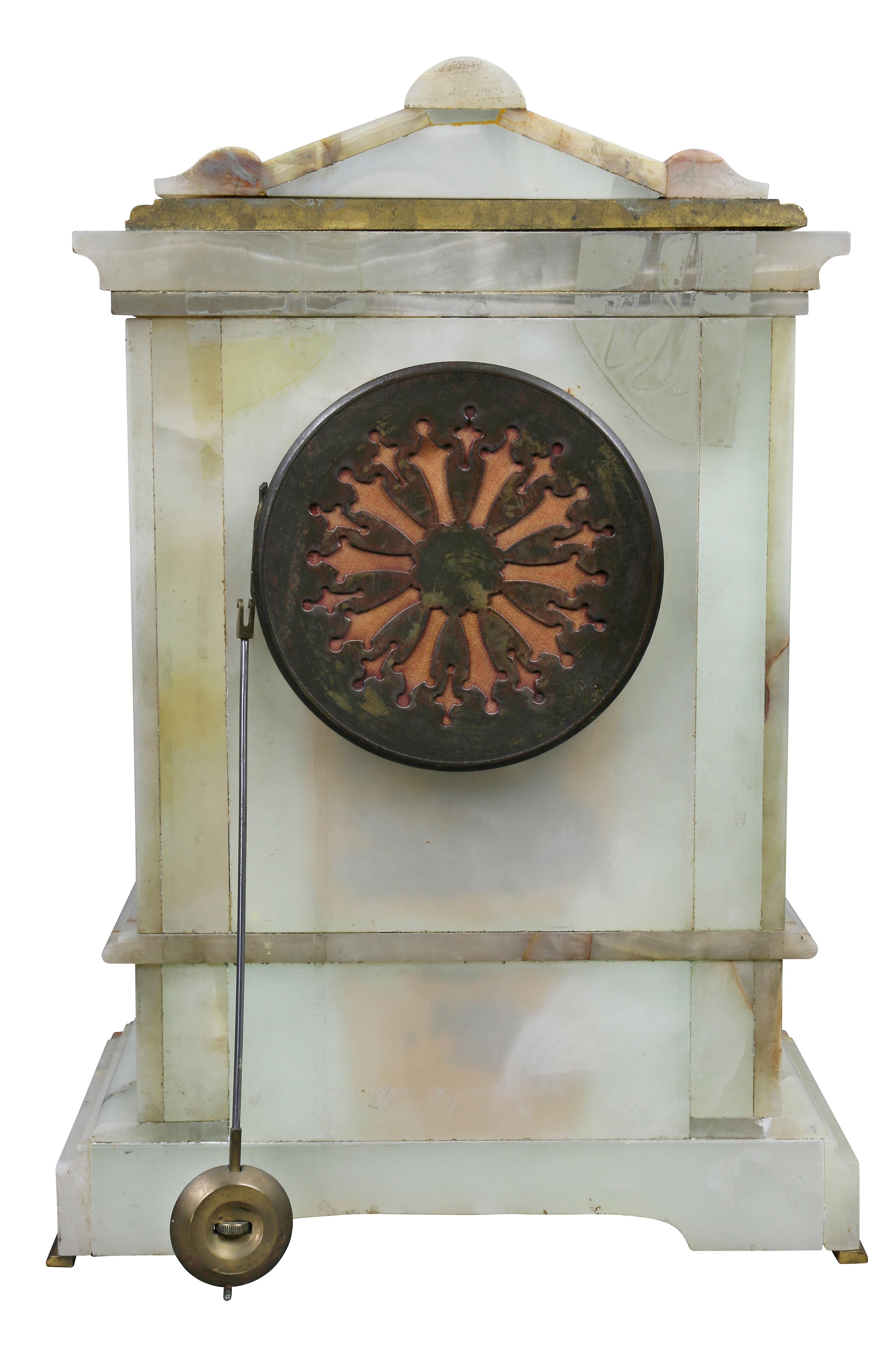 French Onyx and Bronze Mantle Clock Retailed by Bailey Banks & Biddle 4
