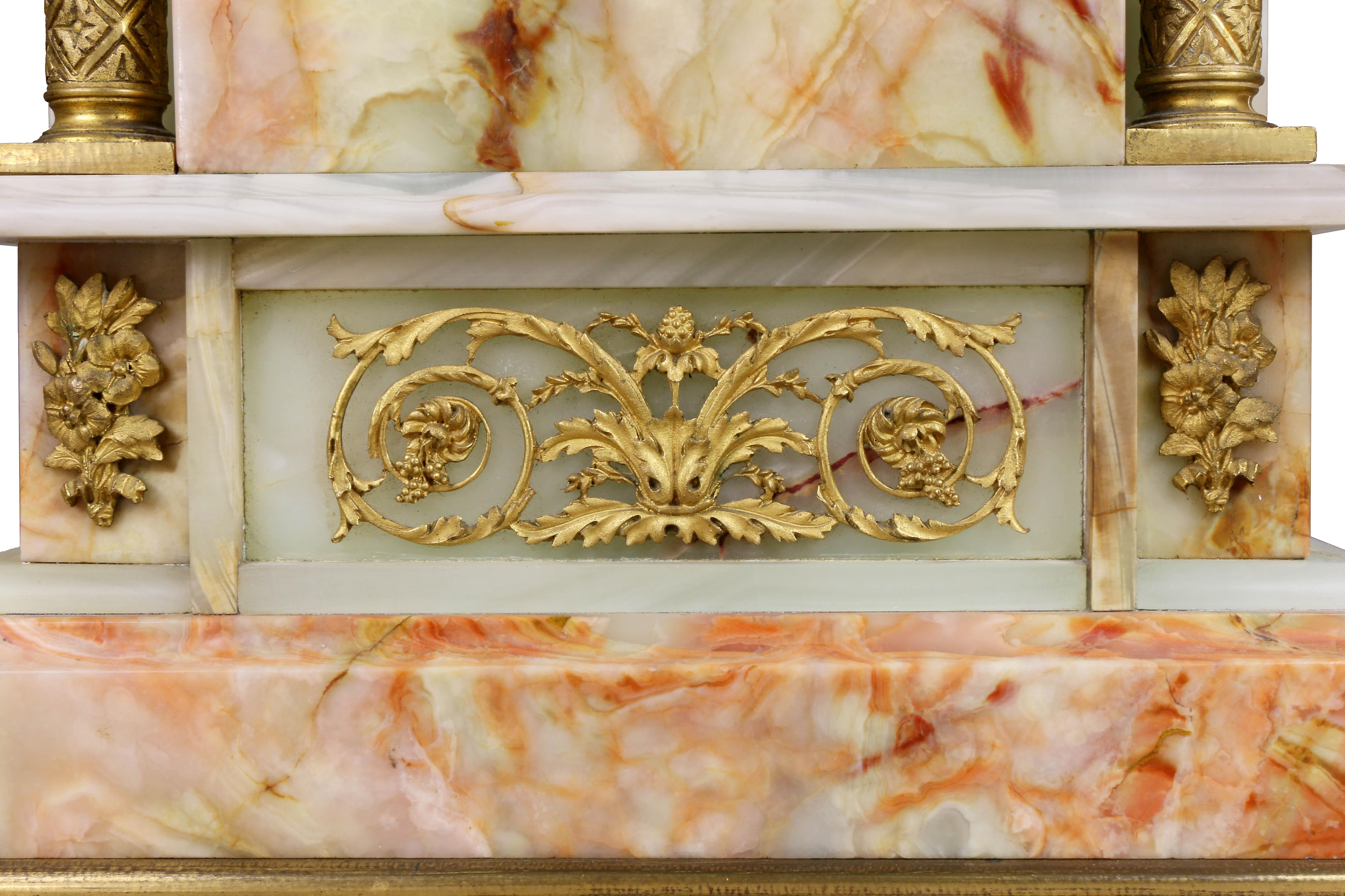French Onyx and Bronze Mantle Clock Retailed by Bailey Banks & Biddle 1