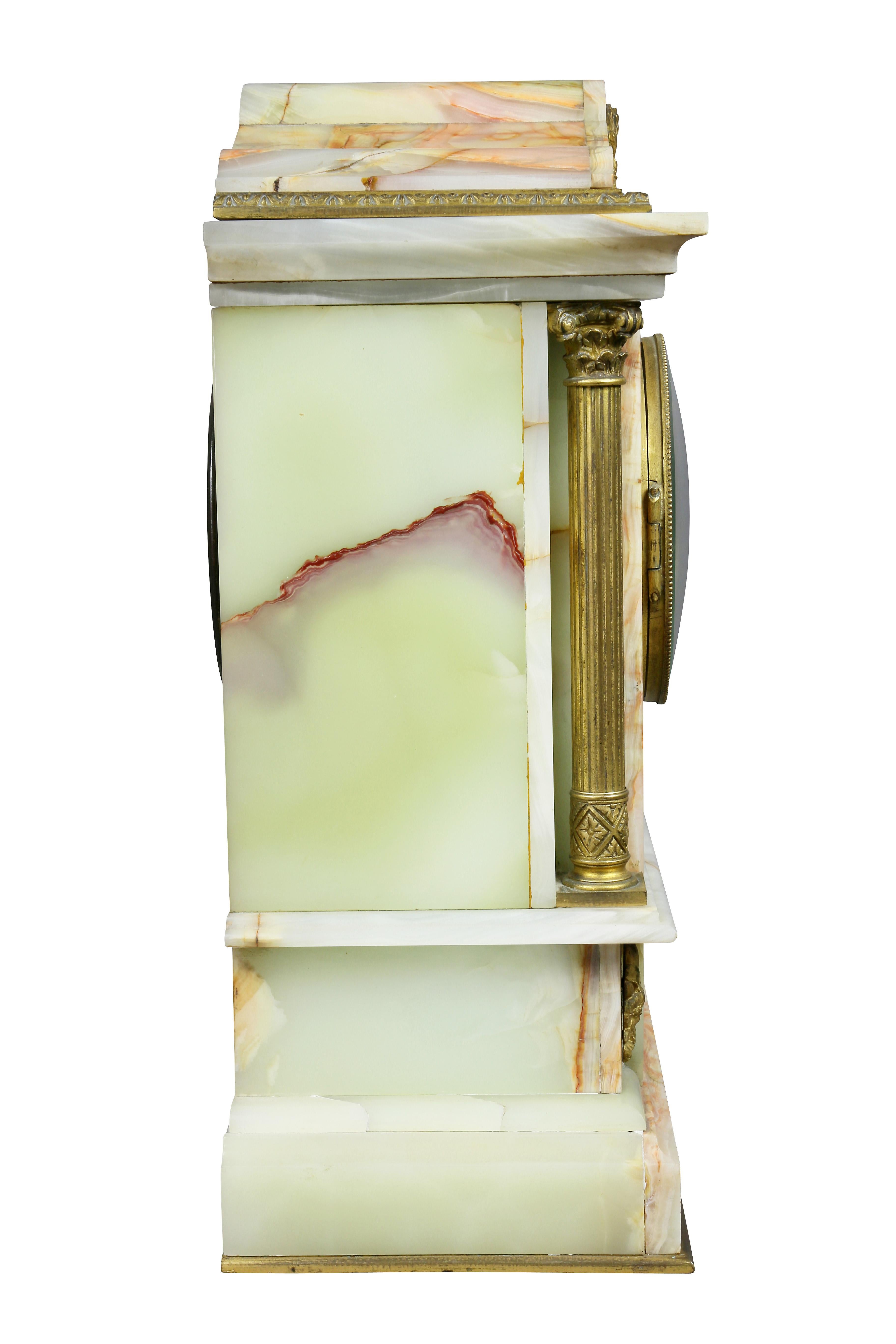 French Onyx and Bronze Mantle Clock Retailed by Bailey Banks & Biddle 2